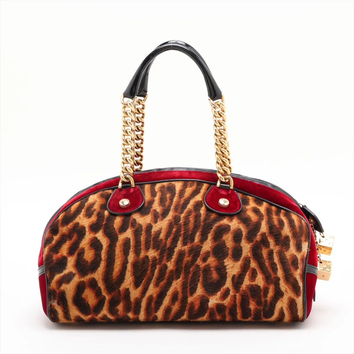 Gambler Calf Hair x Velvet Handbag Brown x Red x Black — view 2