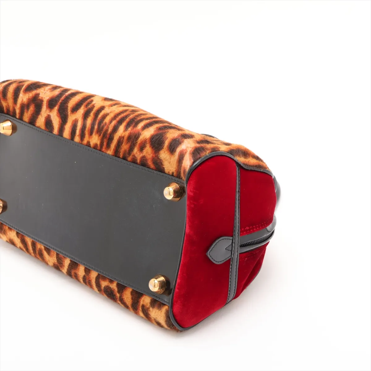 Gambler Calf Hair x Velvet Handbag Brown x Red x Black — view 3
