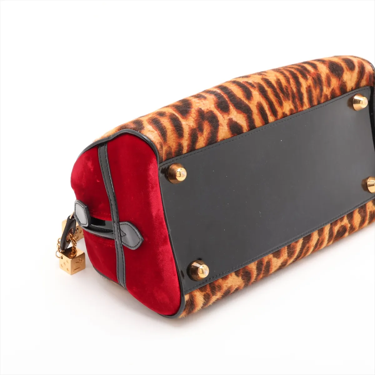 Gambler Calf Hair x Velvet Handbag Brown x Red x Black — view 4
