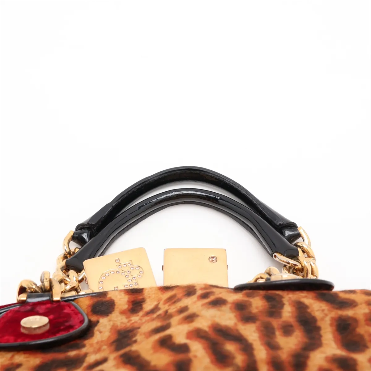 Gambler Calf Hair x Velvet Handbag Brown x Red x Black — view 6