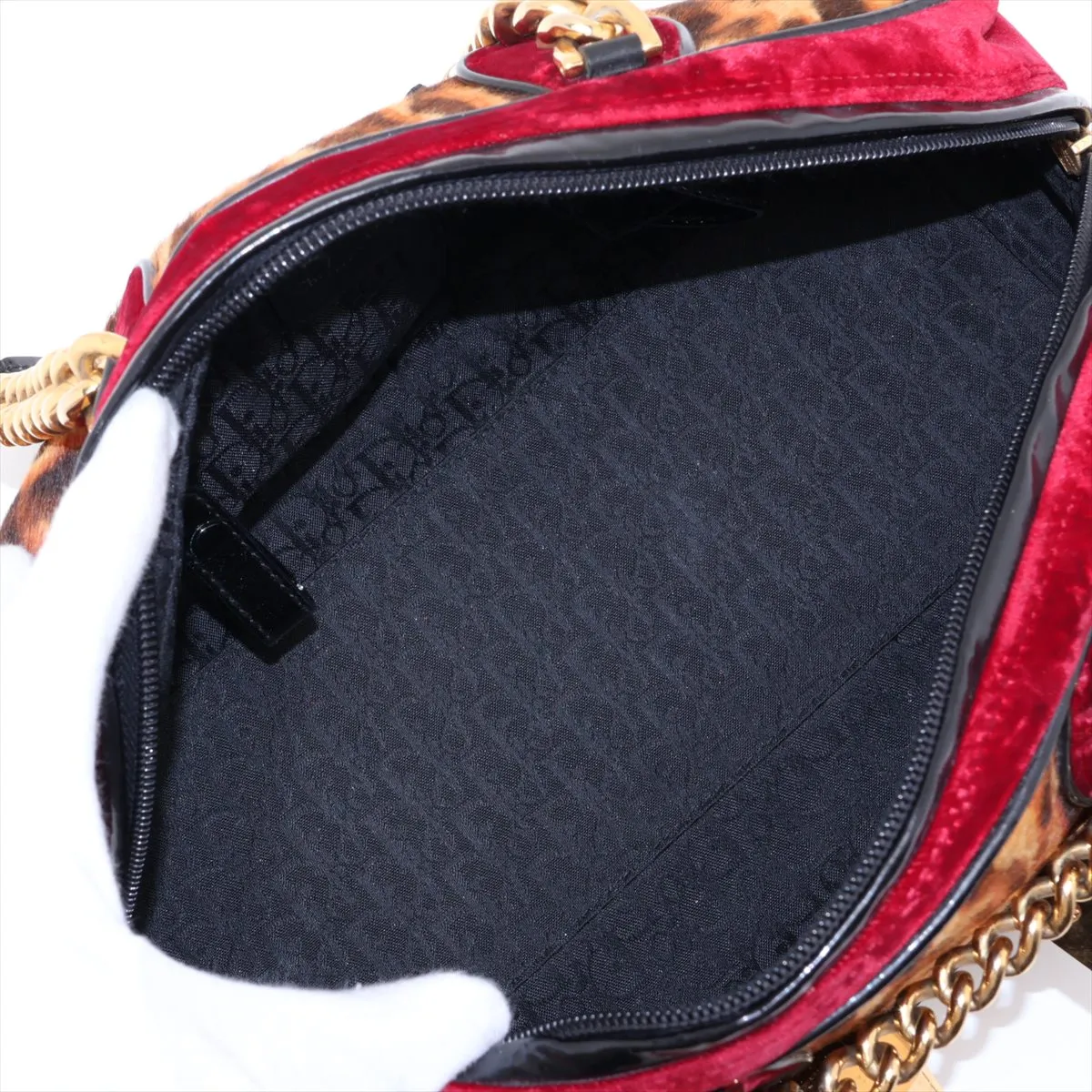 Gambler Calf Hair x Velvet Handbag Brown x Red x Black — view 7