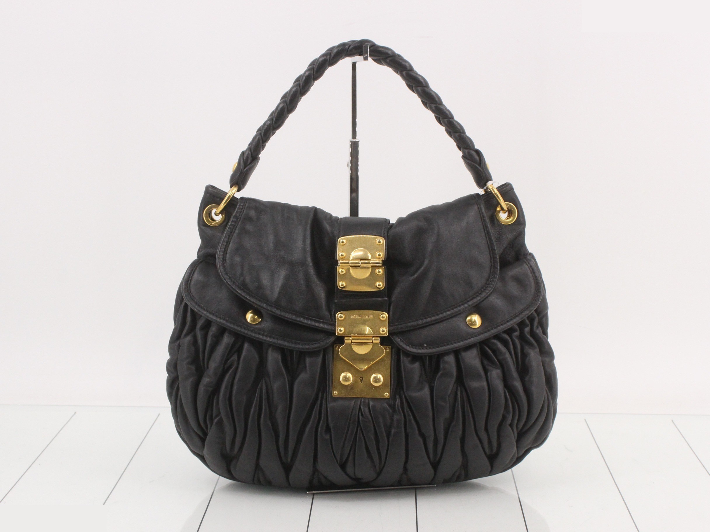 Leather 2WAY handbag black