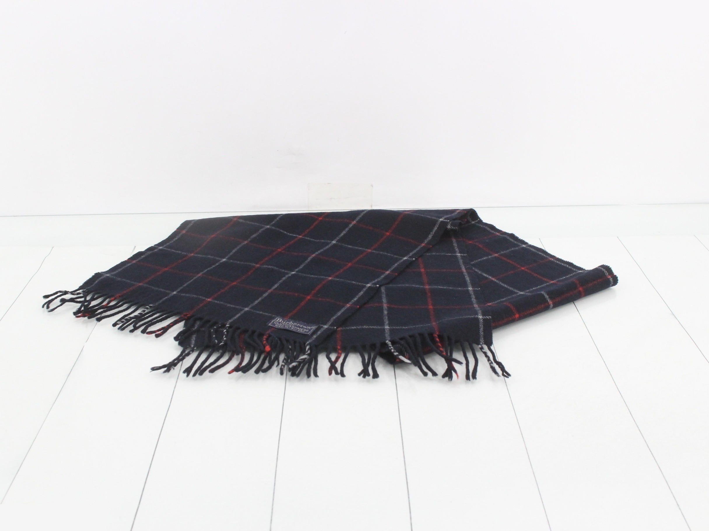 Nova Check Scarf, Navy, 100% Cashmere — view 2