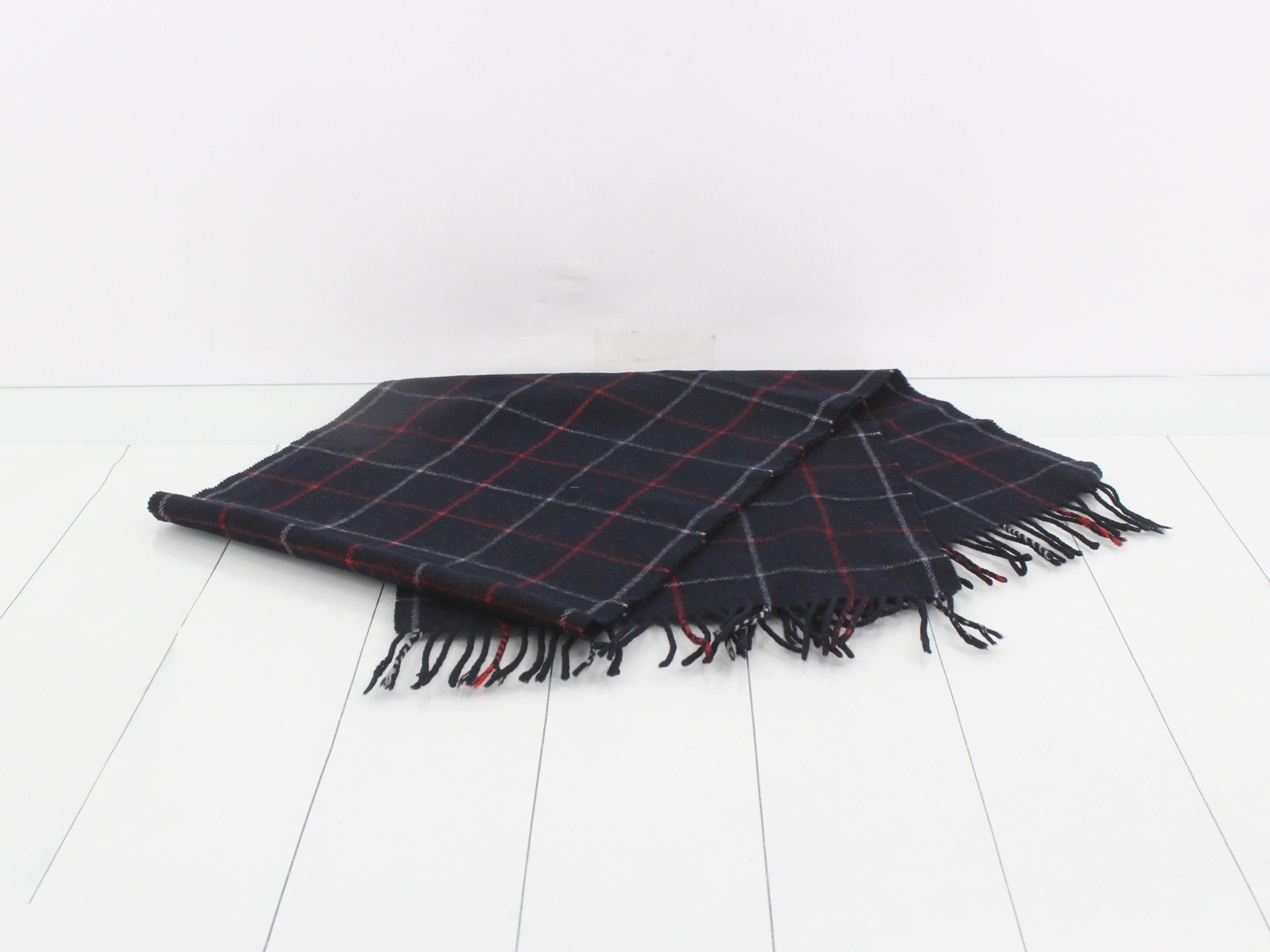 Nova Check Scarf, Navy, 100% Cashmere — view 3