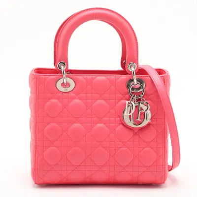 Cannage Lady Dior Leather 2-Way Handbag Pink