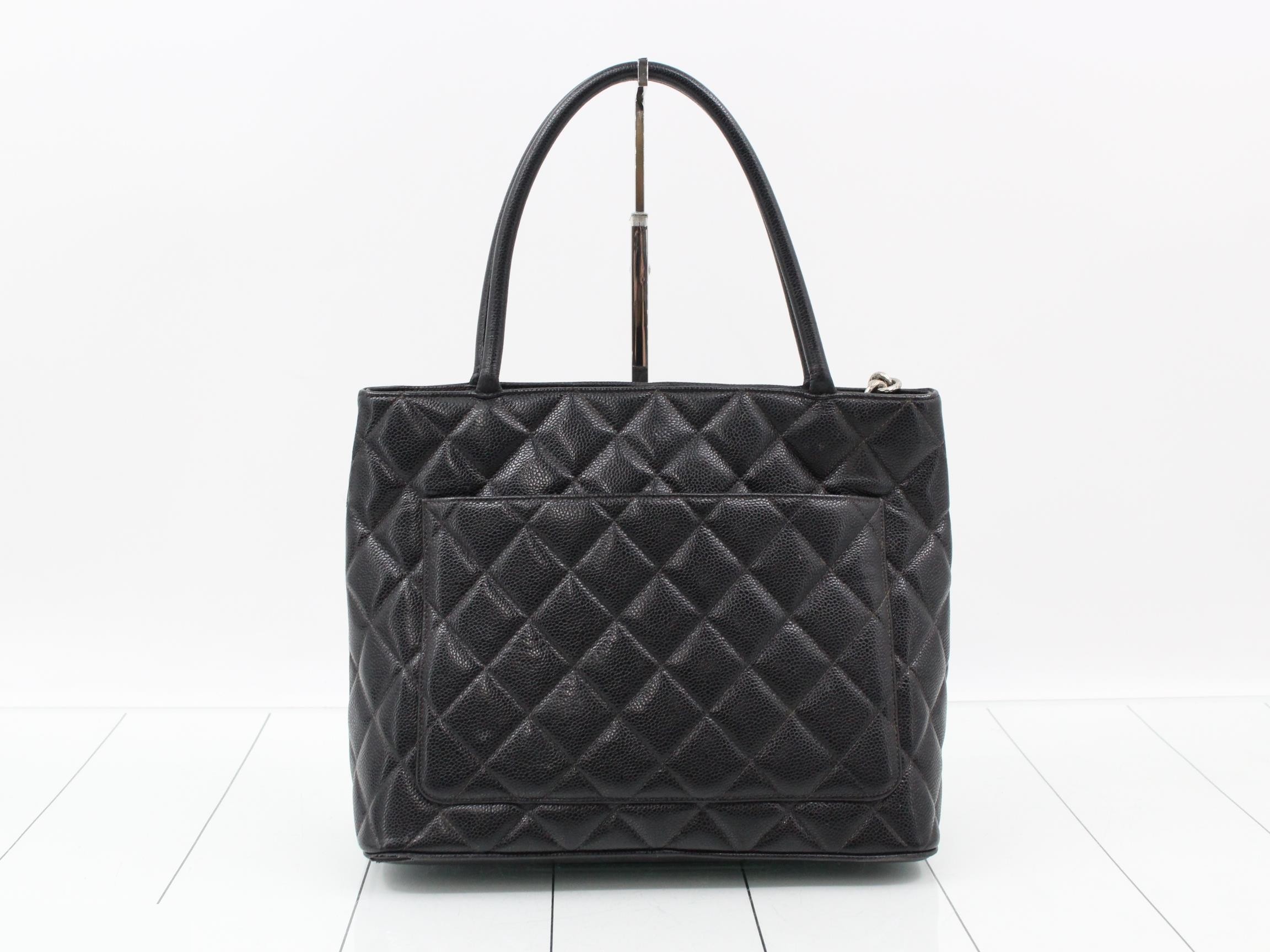 Reissue Tote Bag, Caviar Leather, Silver Hardware, Black — view 2