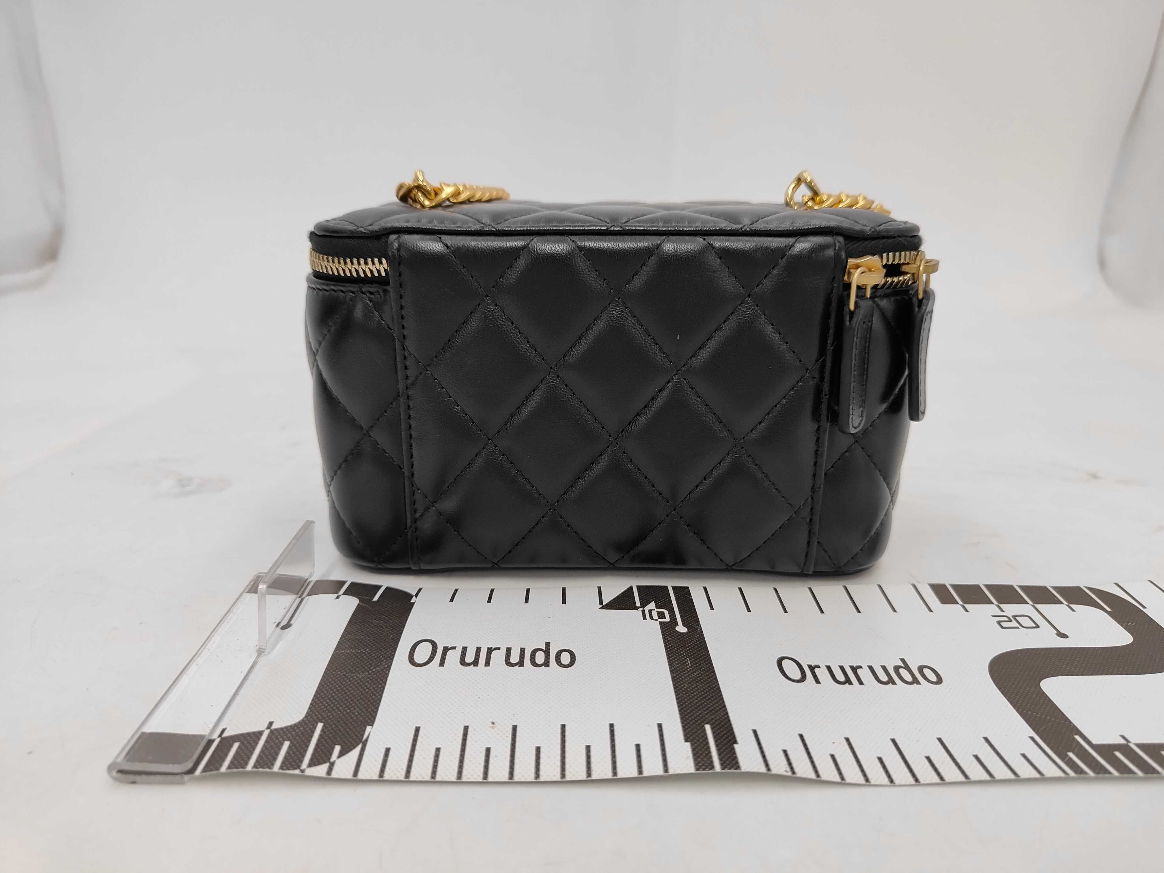 Matelassé Double Zipper Vanity Case, Black Lambskin, with Mirror, Chain Shoulder Strap, Gold Hardware Bag — view 2