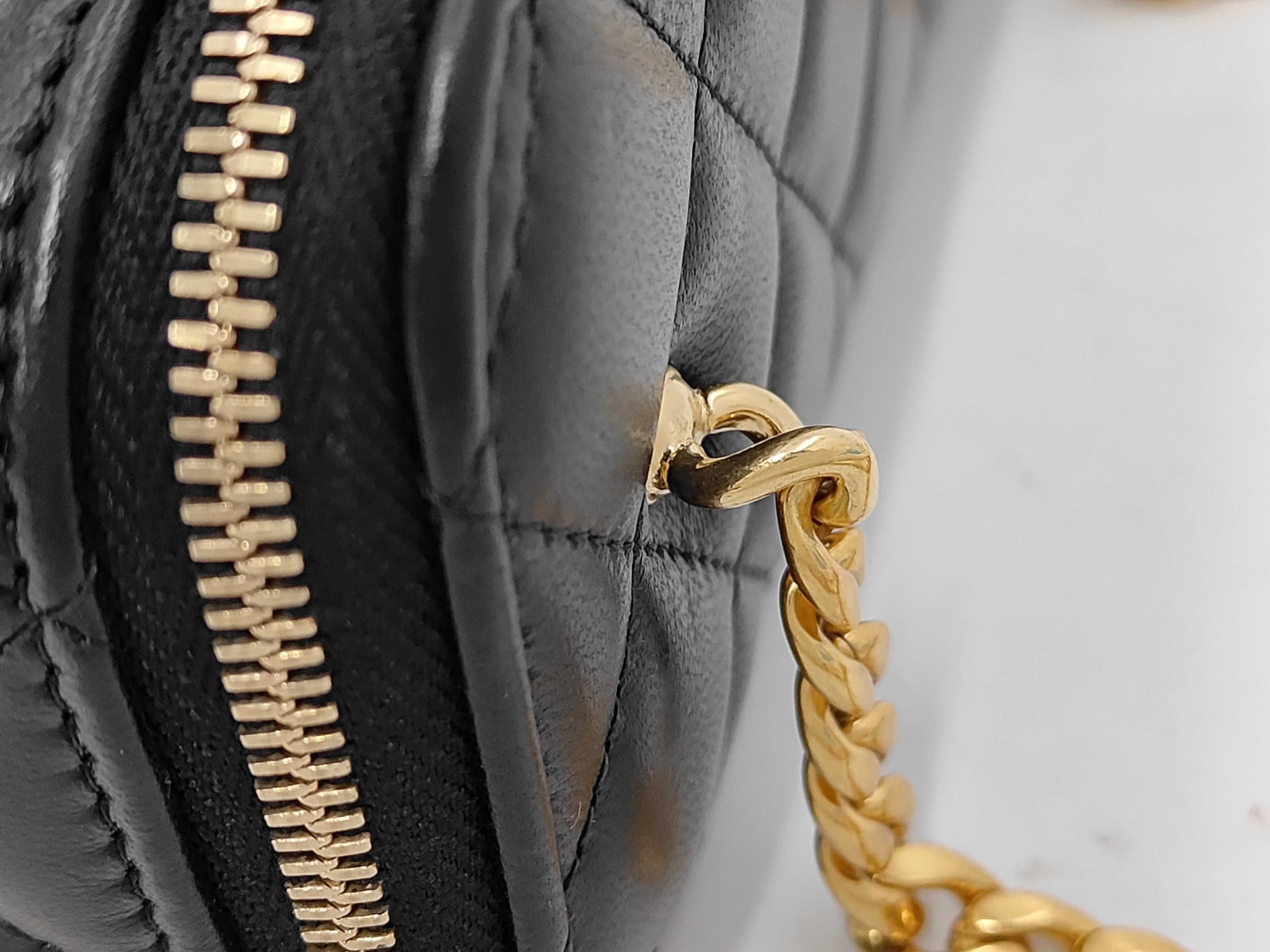 Matelassé Double Zipper Vanity Case, Black Lambskin, with Mirror, Chain Shoulder Strap, Gold Hardware Bag — view 5
