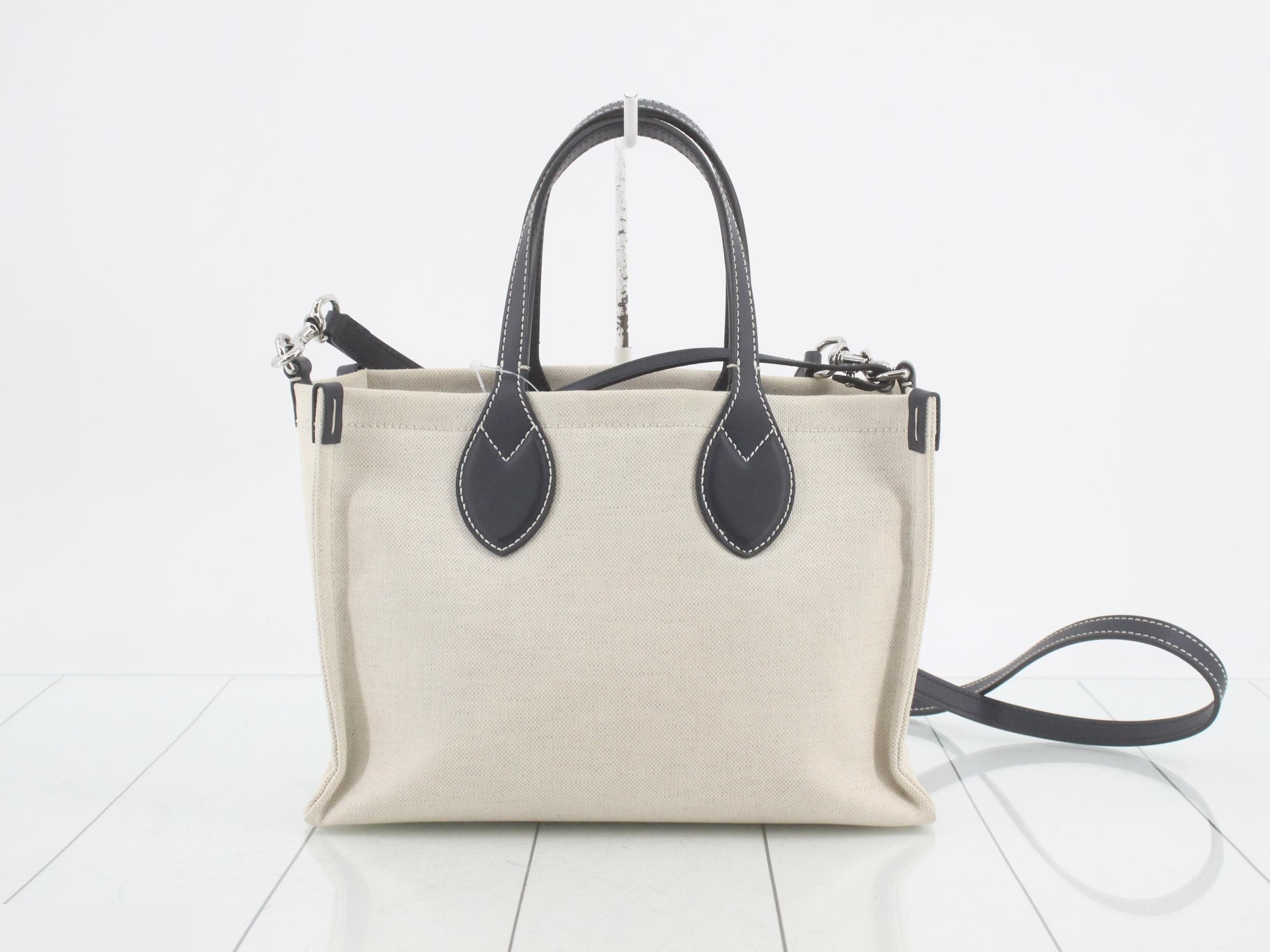 Logo print shopper tote bag, 2-way, navy, silver hardware, W28cm — view 2