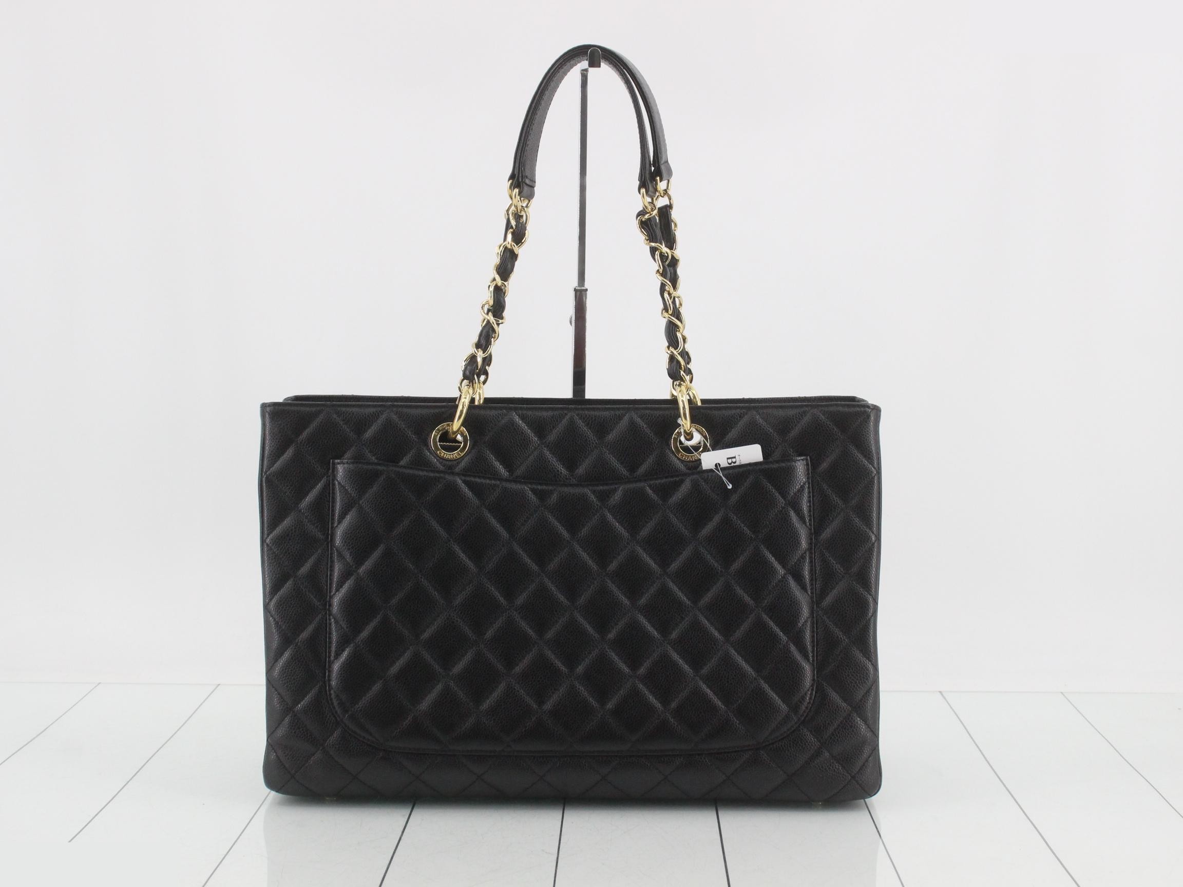 GST Caviar Skin Chain Tote, Black — view 2