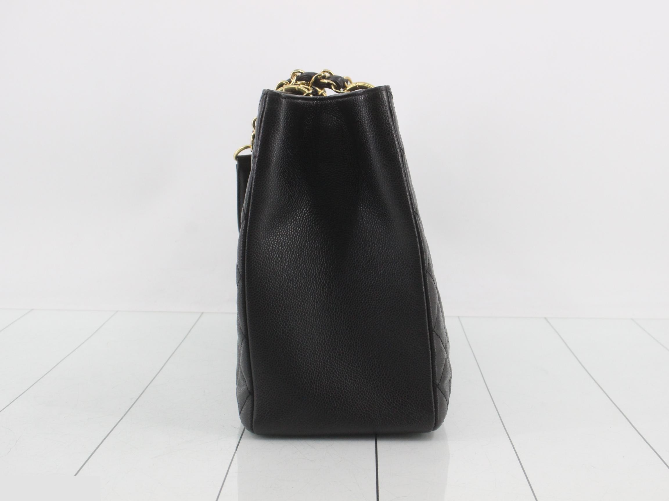 GST Caviar Skin Chain Tote, Black — view 3