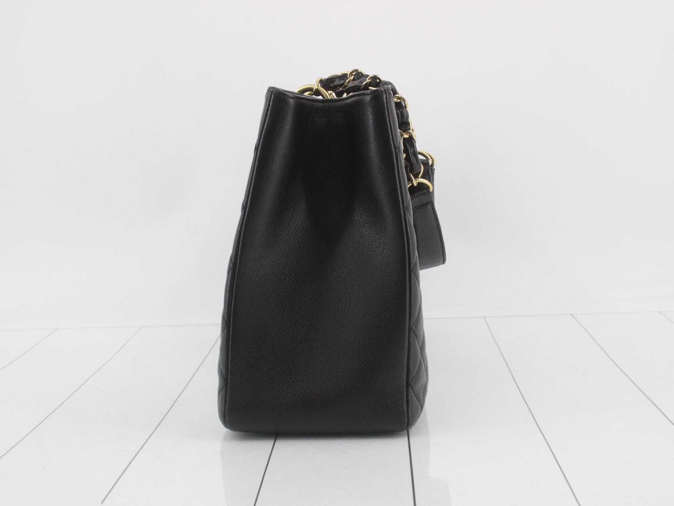 GST Caviar Skin Chain Tote, Black — view 4