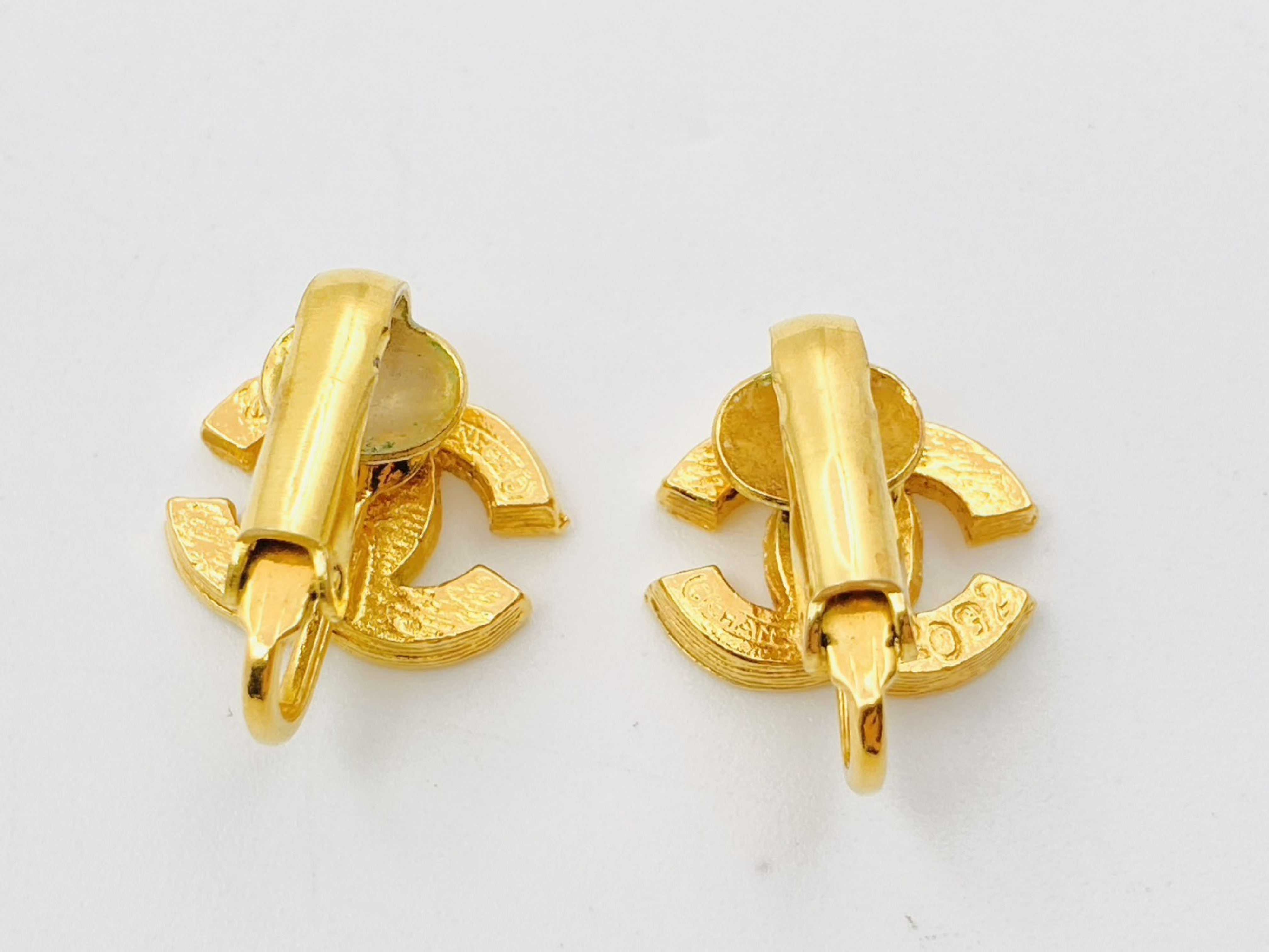 Coco Mark Rhinestone Earrings, Engraved 2092, Gold Earrings — view 2
