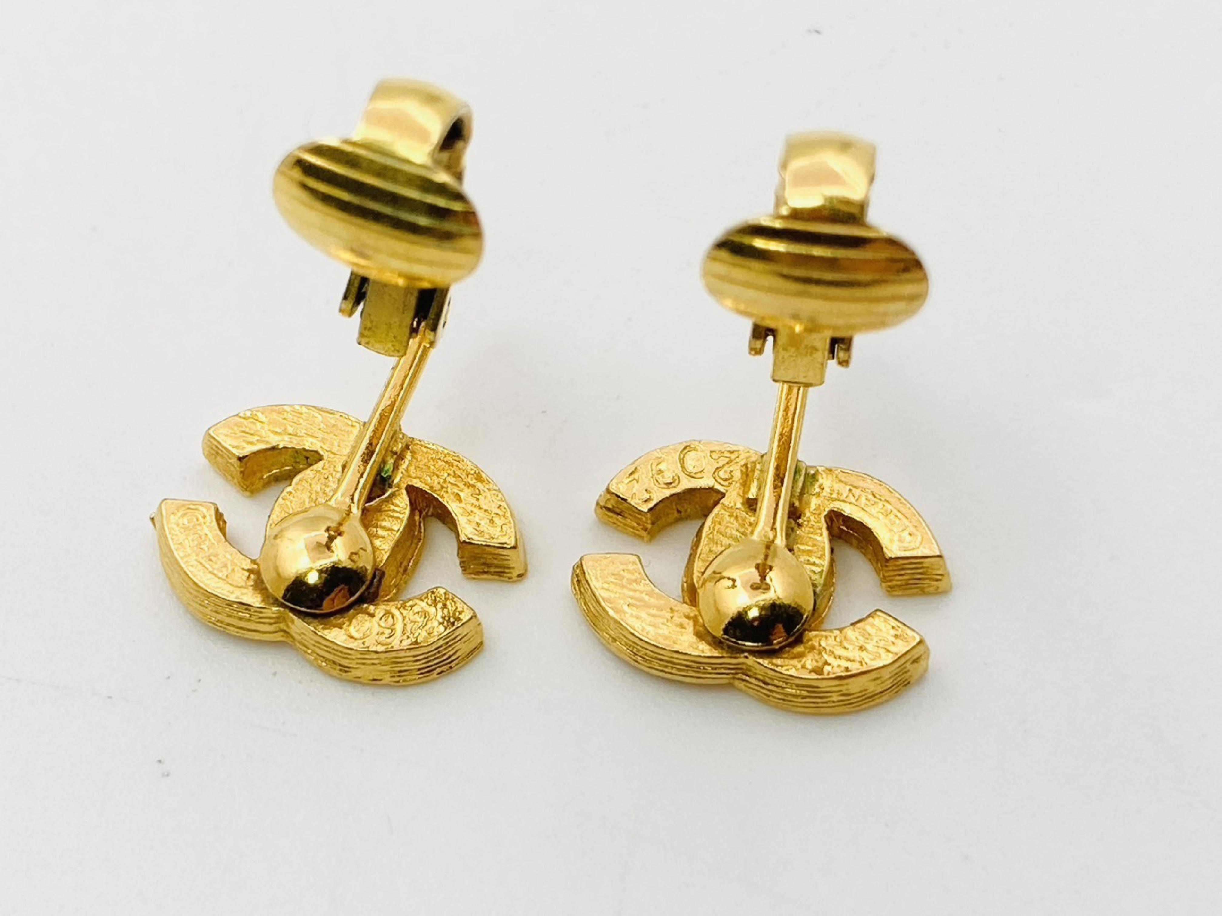 Coco Mark Rhinestone Earrings, Engraved 2092, Gold Earrings — view 3