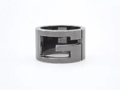 G logo ring, black, 925/11.0g, engraved #9, actual size #8