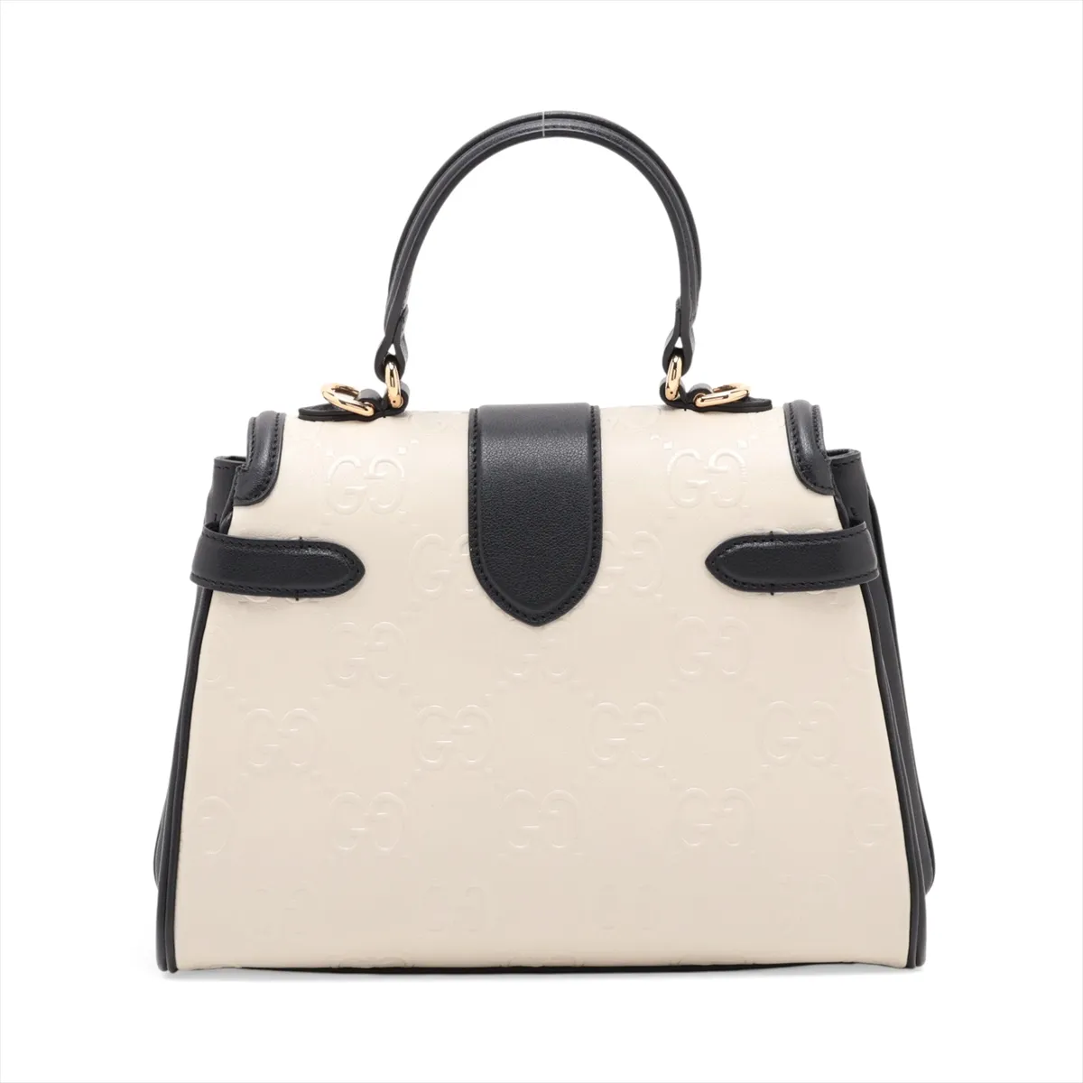 GG Debossed Leather 2-Way Handbag, Beige x Black, 675791 — view 2