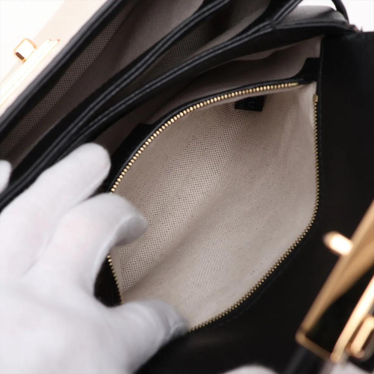 GG Debossed Leather 2-Way Handbag, Beige x Black, 675791 — view 11