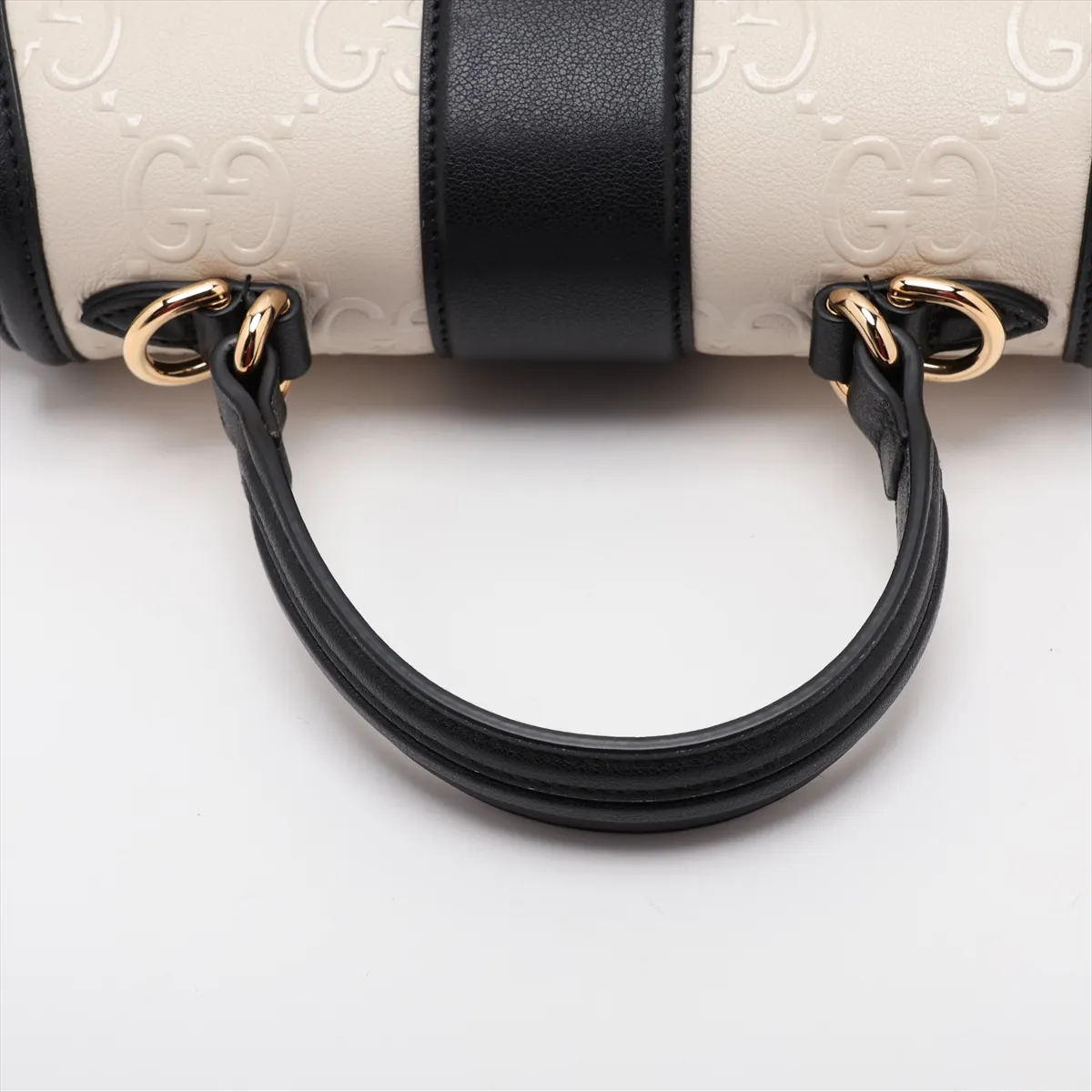 GG Debossed Leather 2-Way Handbag, Beige x Black, 675791 — view 5