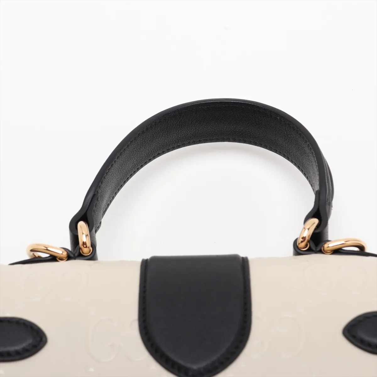 GG Debossed Leather 2-Way Handbag, Beige x Black, 675791 — view 6