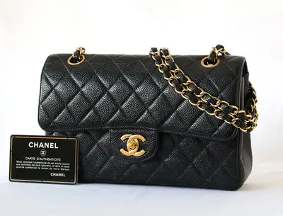 Caviar leather Matelassé 23 Double flap Double chain shoulder bag, black