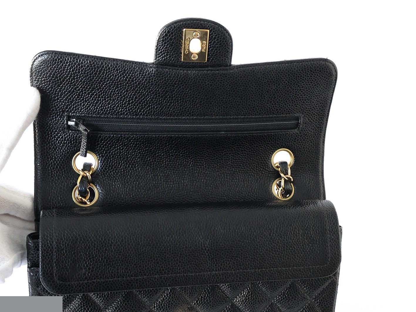 Caviar leather Matelassé 23 Double flap Double chain shoulder bag, black — view 9