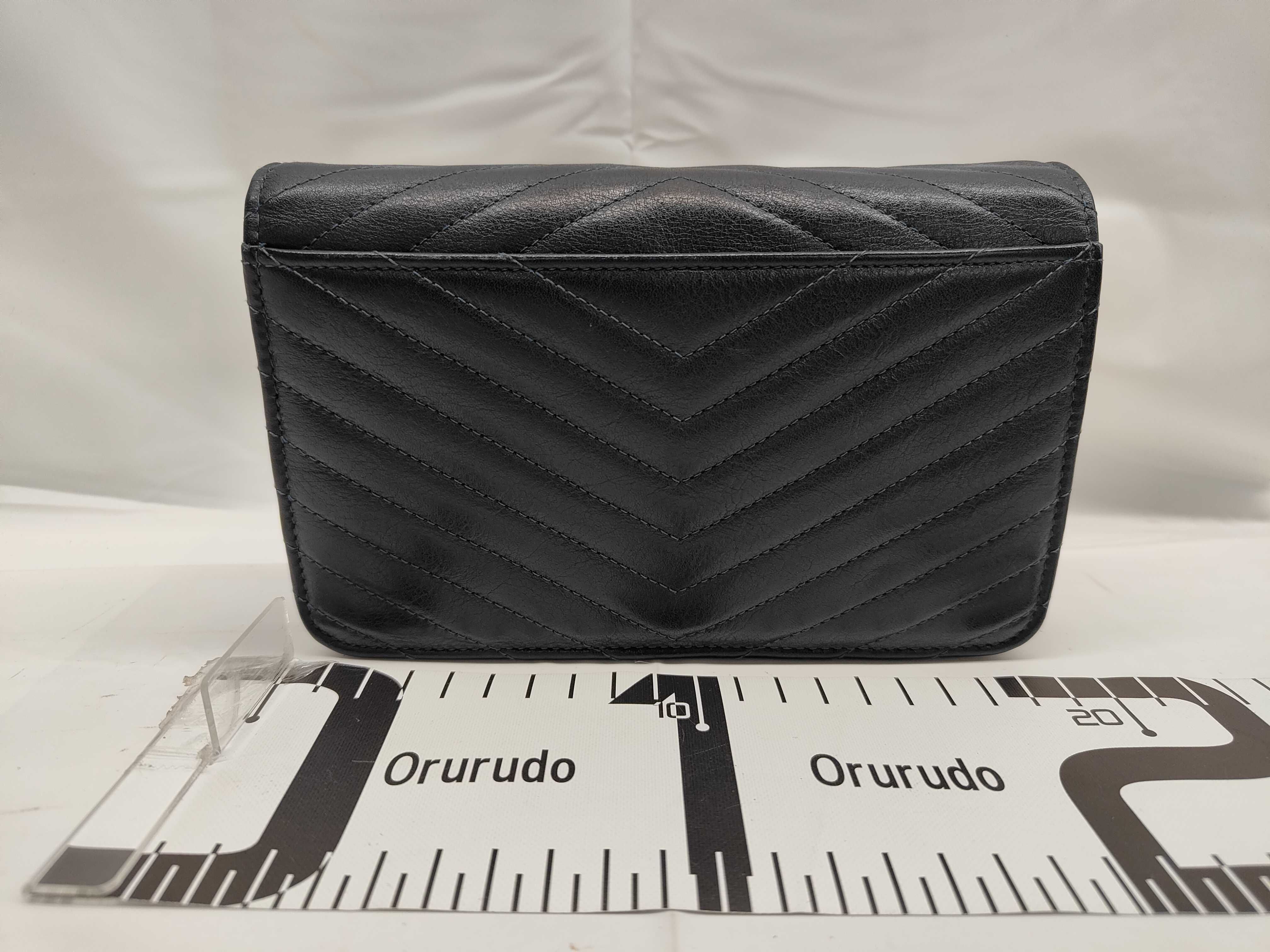 Chevron V-stitch Chain Wallet, Black Lambskin, Gold Hardware, Shoulder Bag — view 2