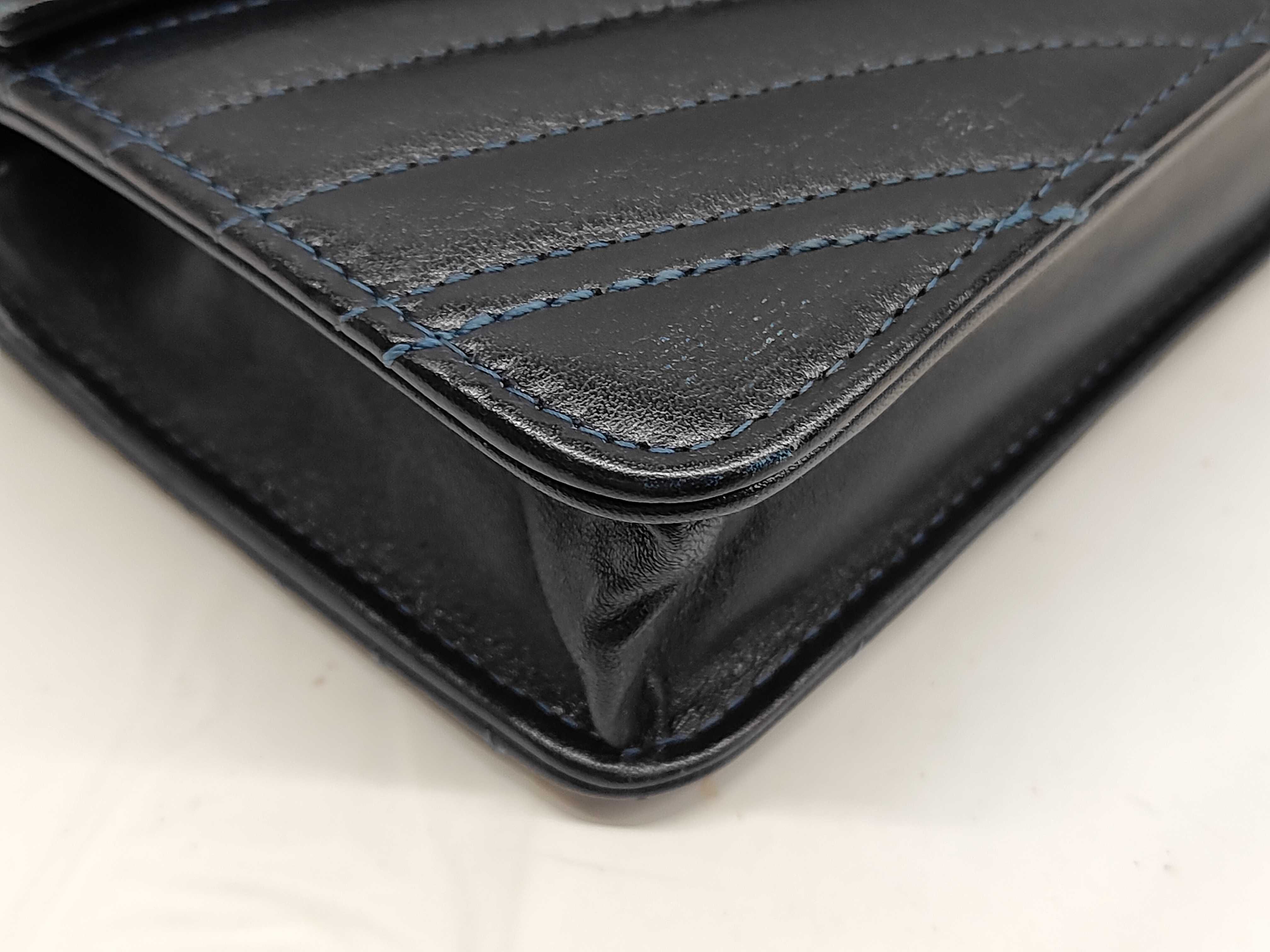 Chevron V-stitch Chain Wallet, Black Lambskin, Gold Hardware, Shoulder Bag — view 5