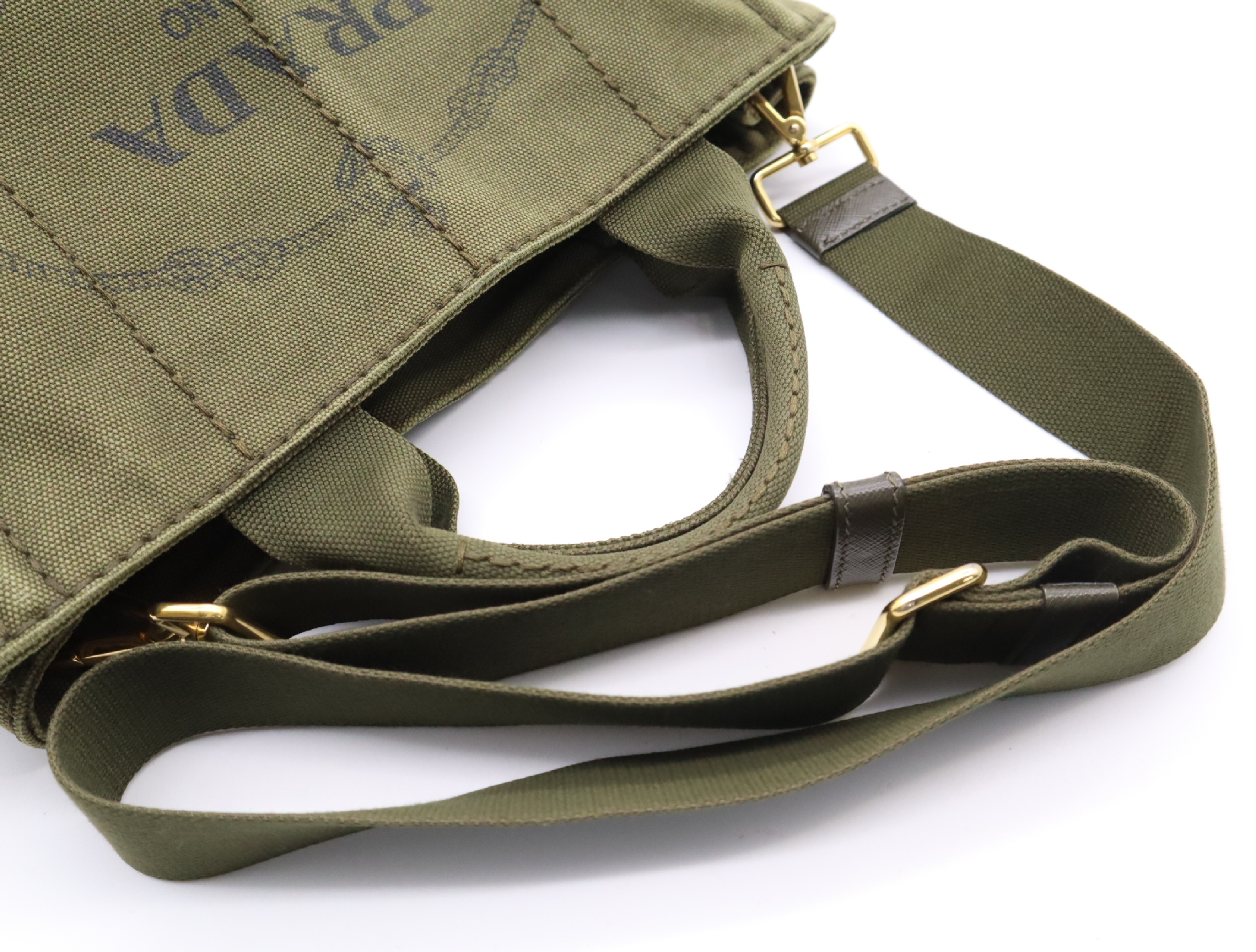 Canvas Canapa 2-Way Tote Bag with Shoulder Strap, Khaki — view 12