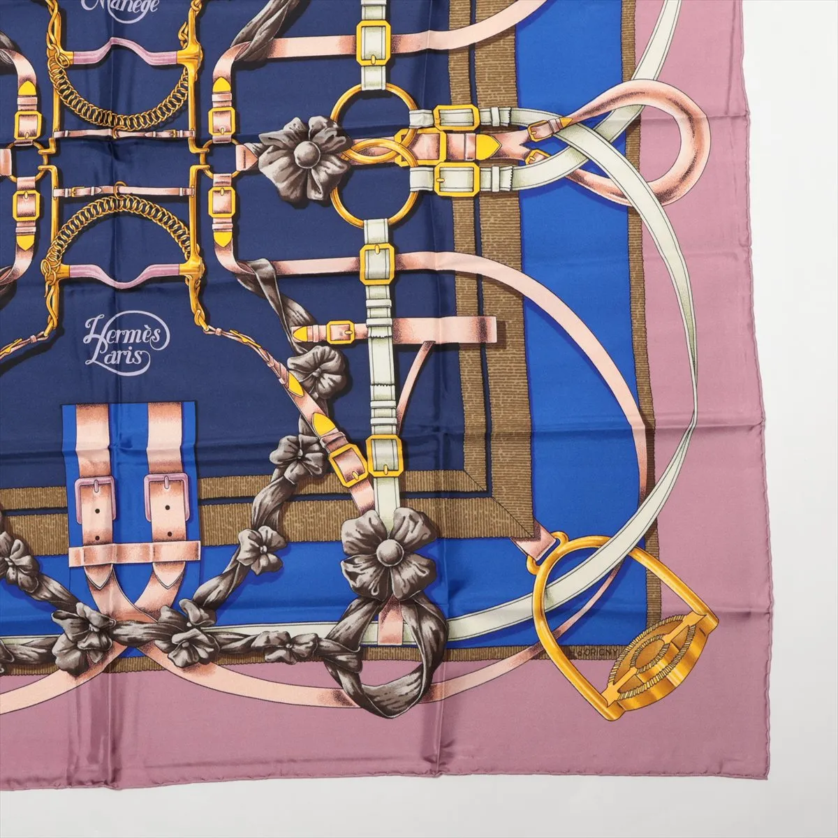 Carre 90 GRAND MANEGE Great Training Technique Scarf Silk Pink x Blue Thread — view 4
