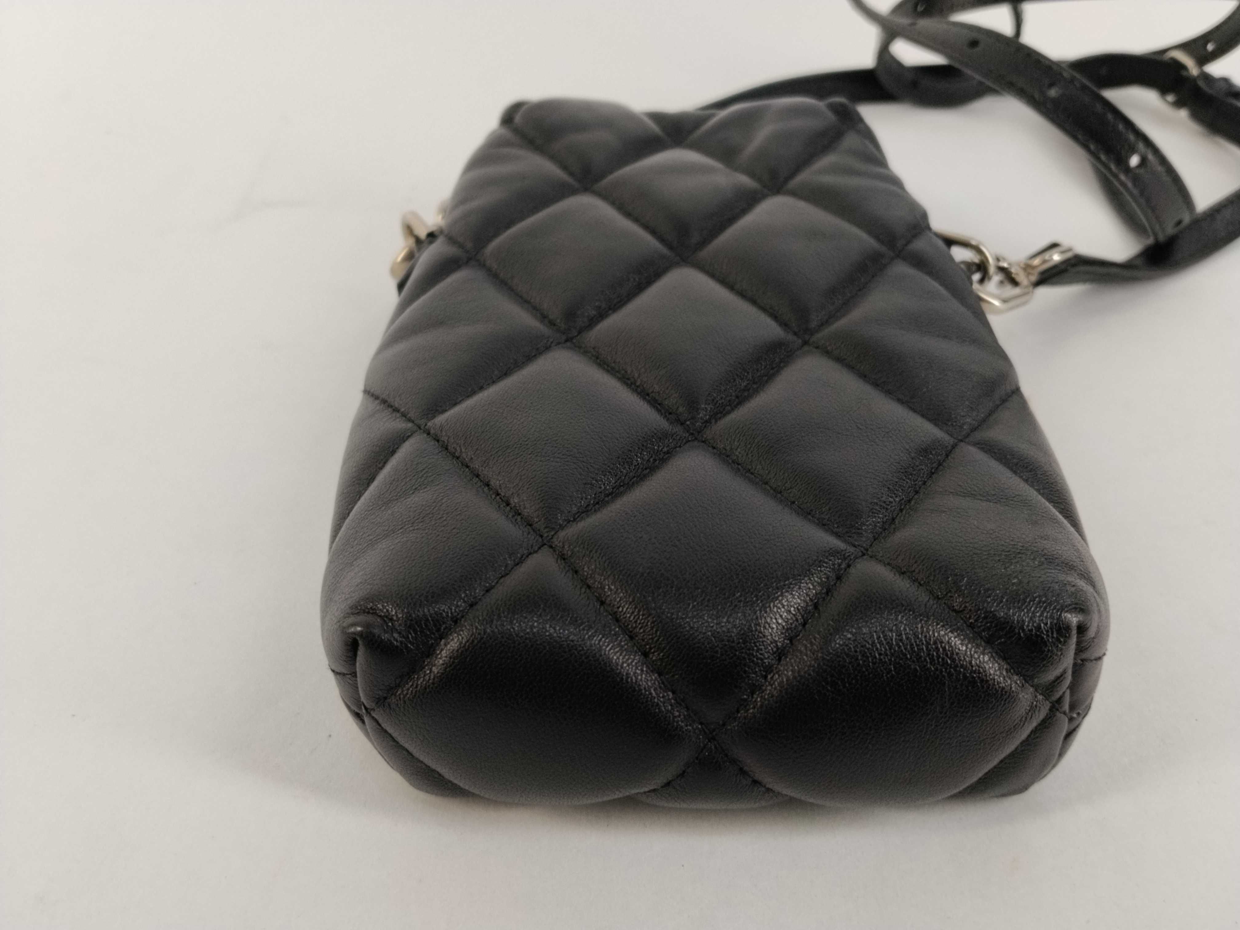 Black Quilted Leather Shoulder Pouch Shoulder Bag — view 7