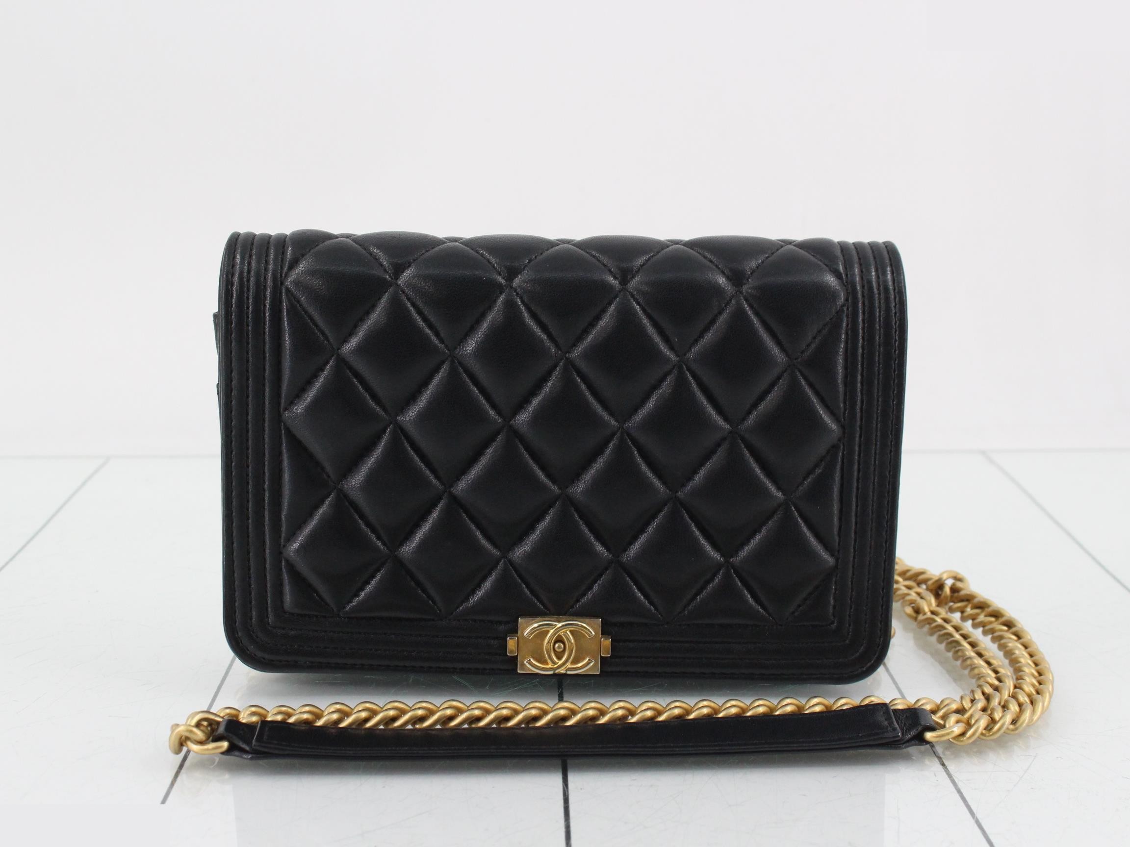 Boy Chanel Lambskin Chain Wallet, Black