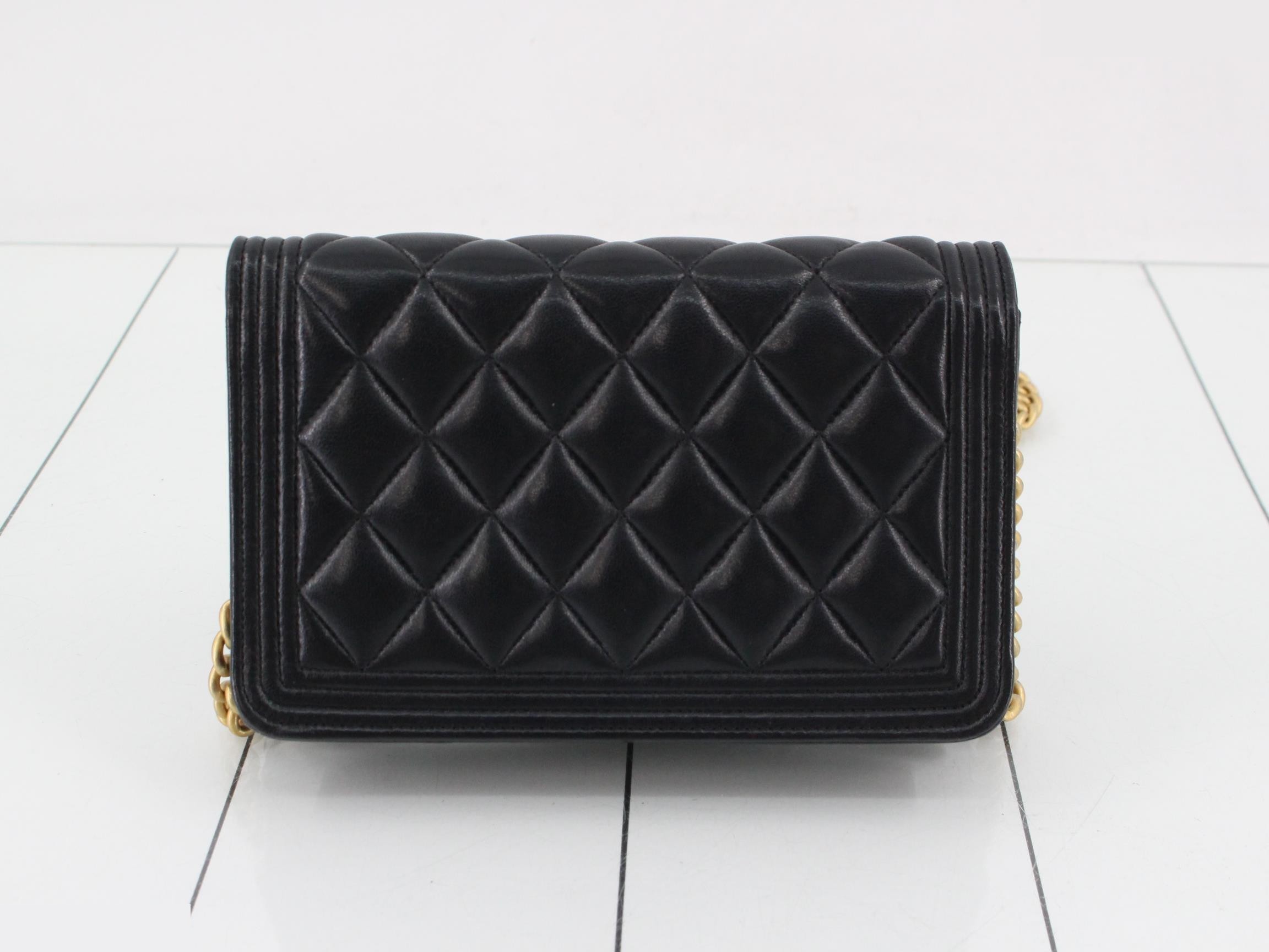Boy Chanel Lambskin Chain Wallet, Black — view 2