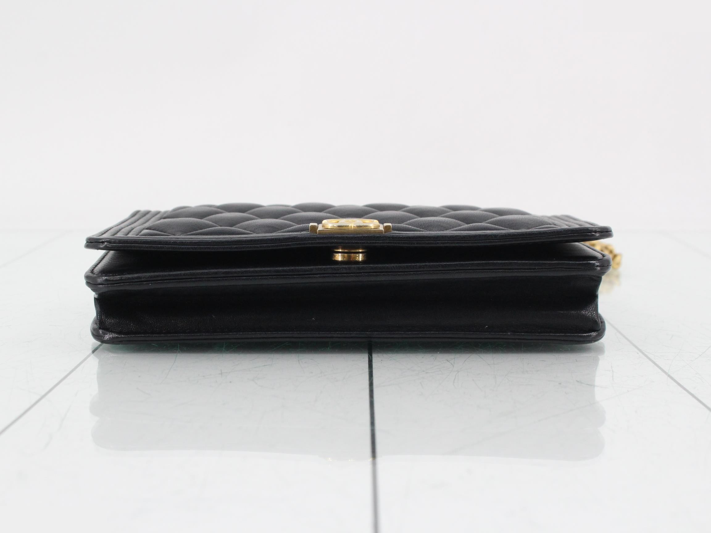 Boy Chanel Lambskin Chain Wallet, Black — view 3