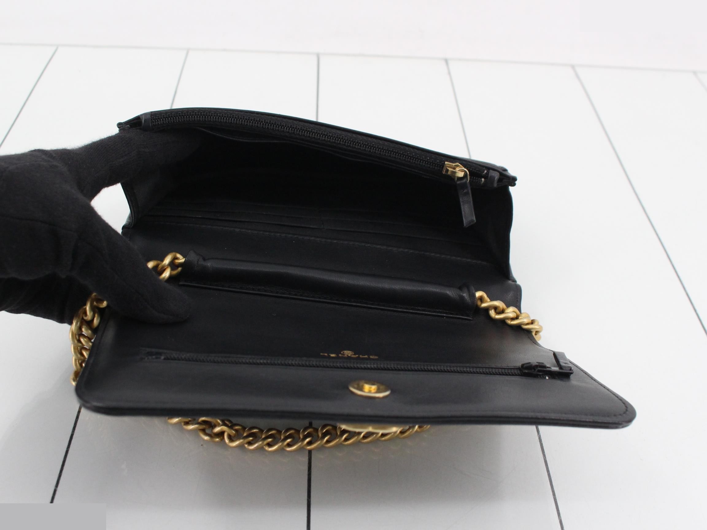 Boy Chanel Lambskin Chain Wallet, Black — view 4