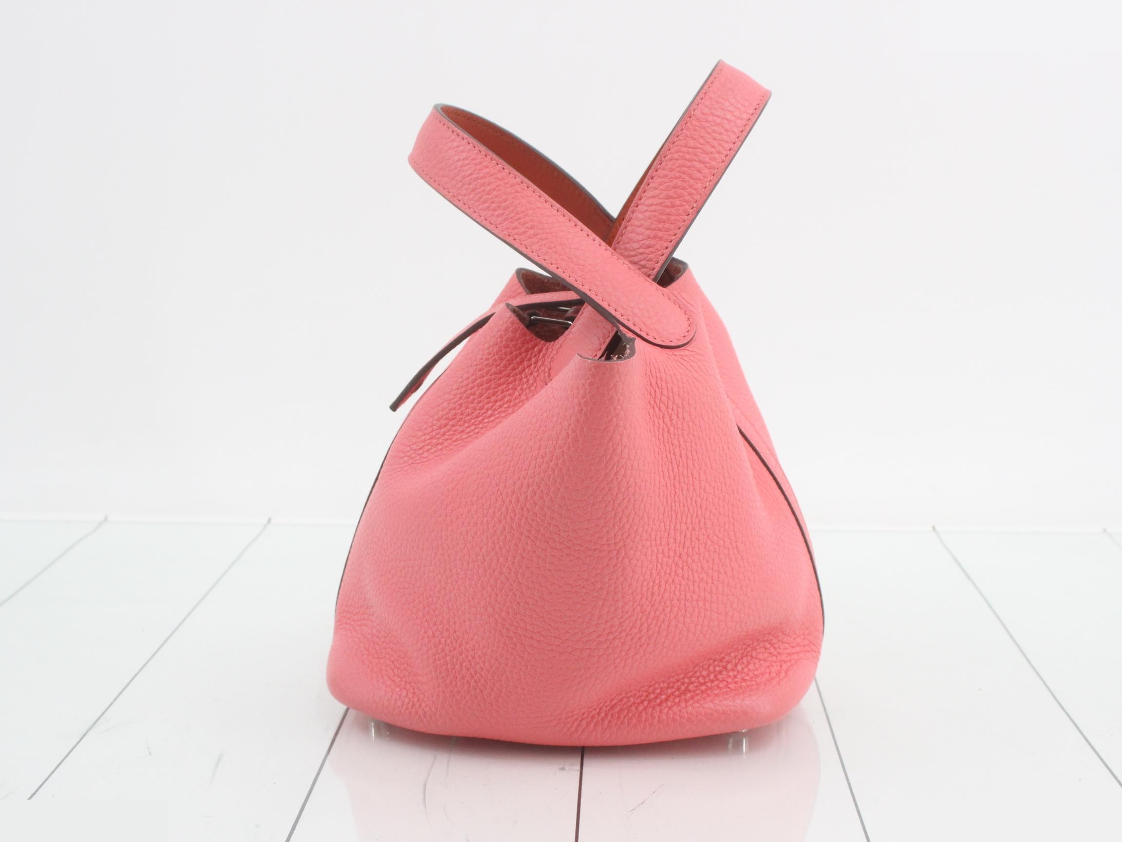 Picotin Lock PM Leather Handbag, Y Stamp, Pink — view 3