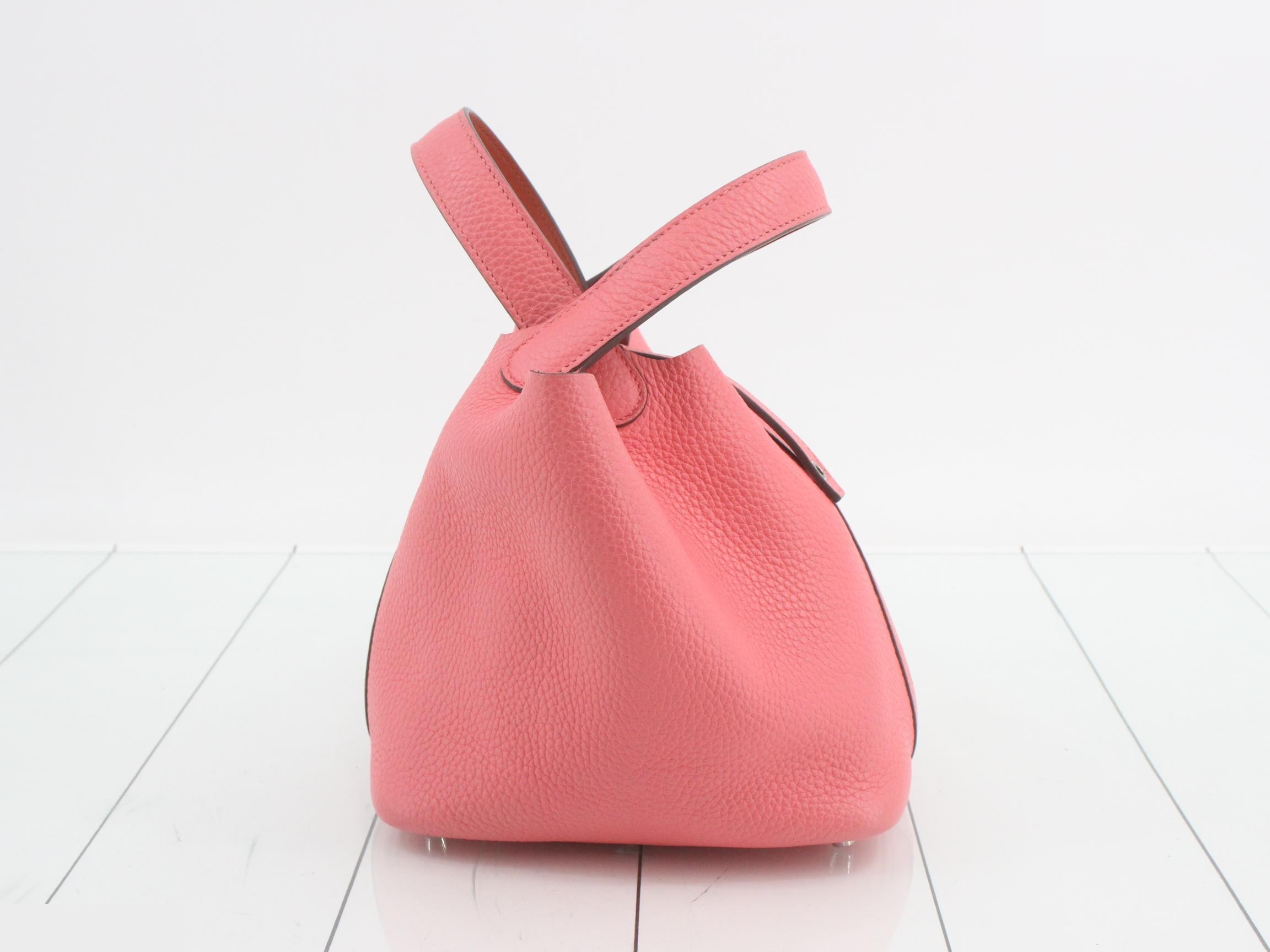 Picotin Lock PM Leather Handbag, Y Stamp, Pink — view 4