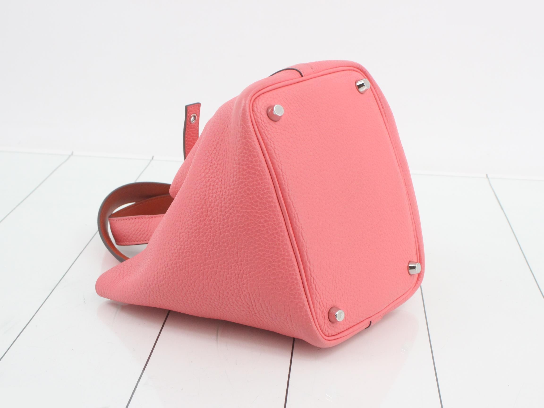 Picotin Lock PM Leather Handbag, Y Stamp, Pink — view 5
