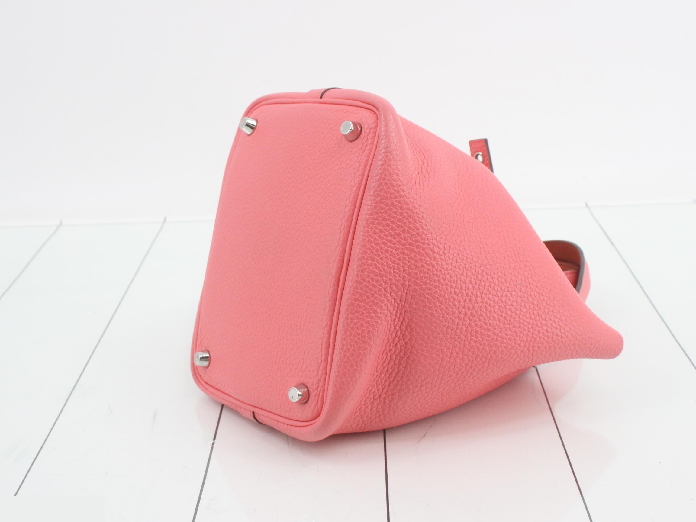 Picotin Lock PM Leather Handbag, Y Stamp, Pink — view 6