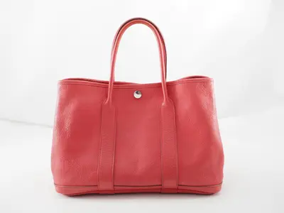 Garden Party TPM Leather Tote Bag with Silver Hardware, Red/Pink Tone