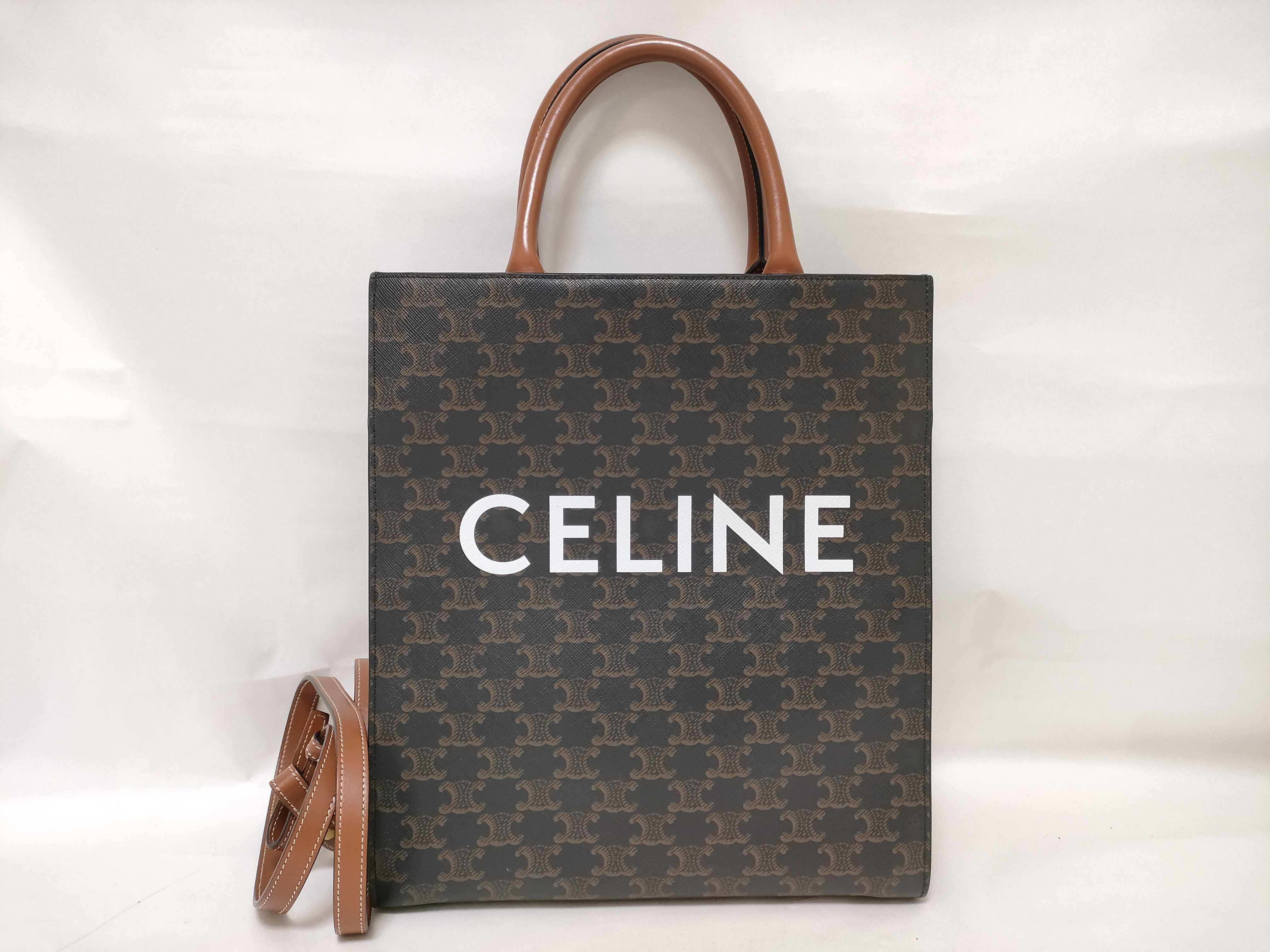 Triomphe Vertical Cabas PVC x Leather 2-Way Handbag Brown Handbag
