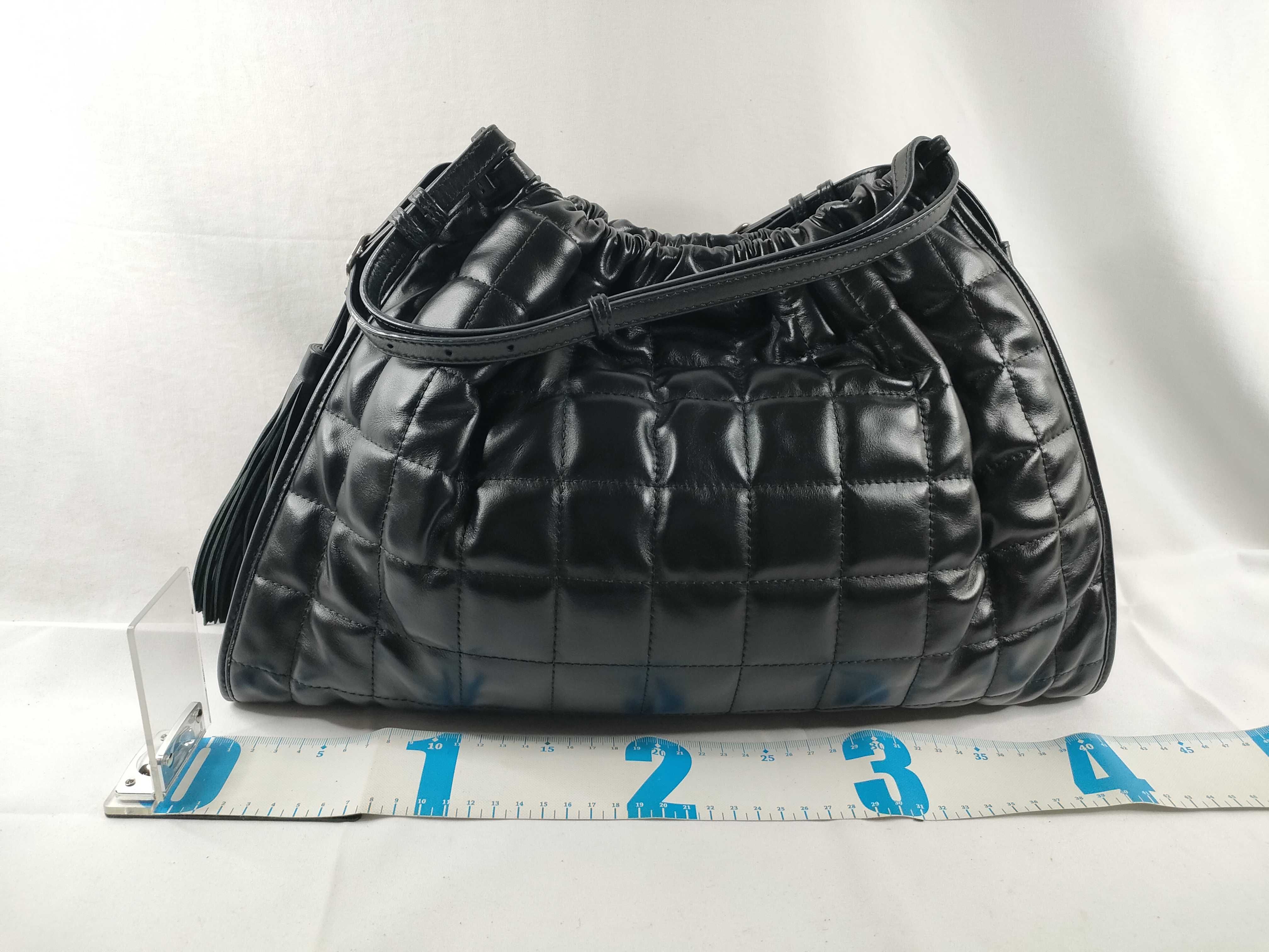 ID- quilting Cow skin 2-way Shoulder Bag Black 746210 with strap — view 2