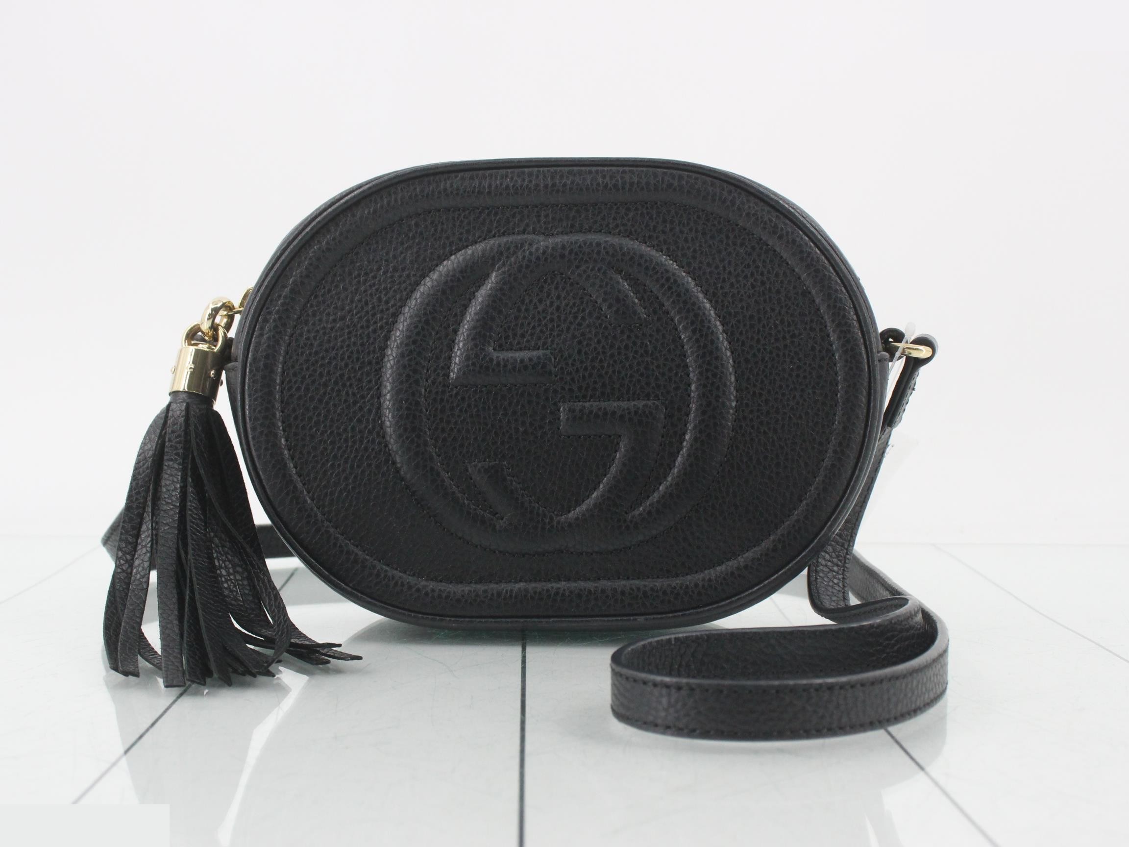 Soho Interlocking Round Mini Bag, Black, with dust bag, W21cm