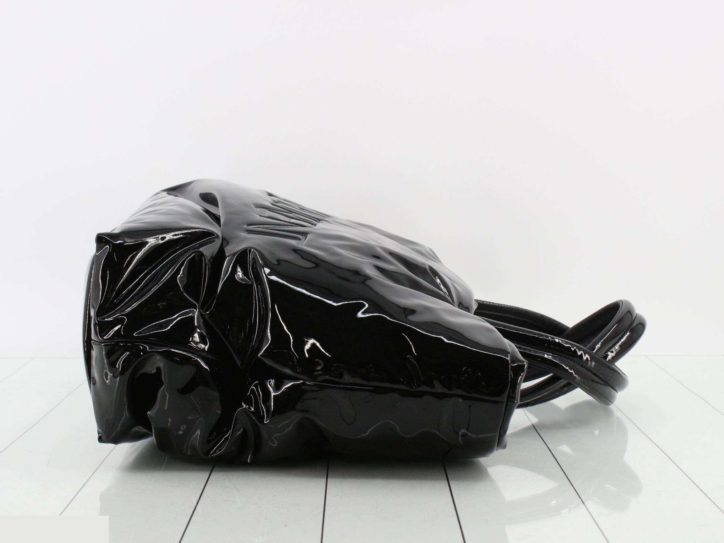 Enamel Black Wide Puffer Tote Bag with YSL Logo - Black — view 3