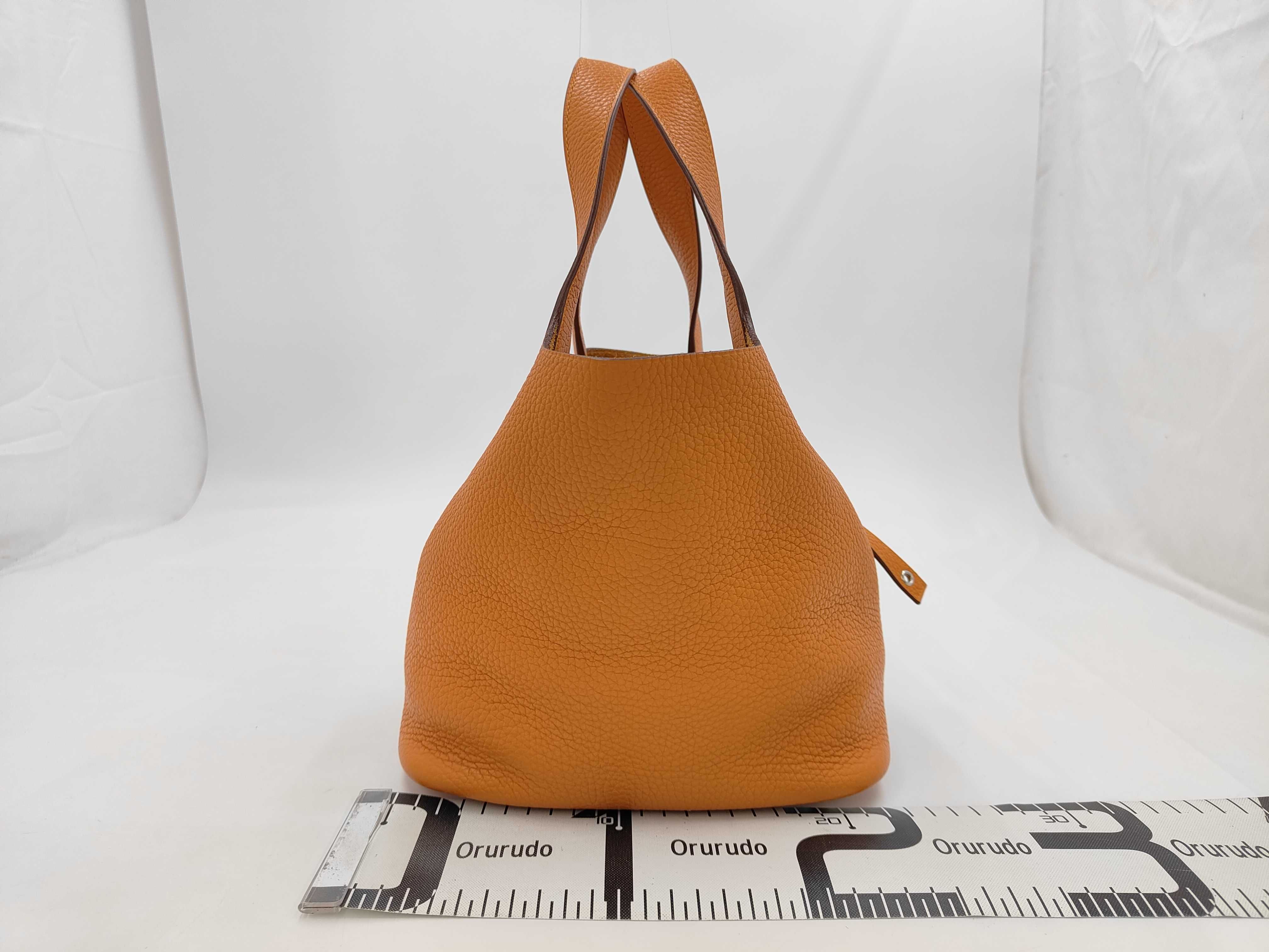 Picotan Lock MM 22 Taurillon Orange Silver Hardware C Engraved Handbag — view 2