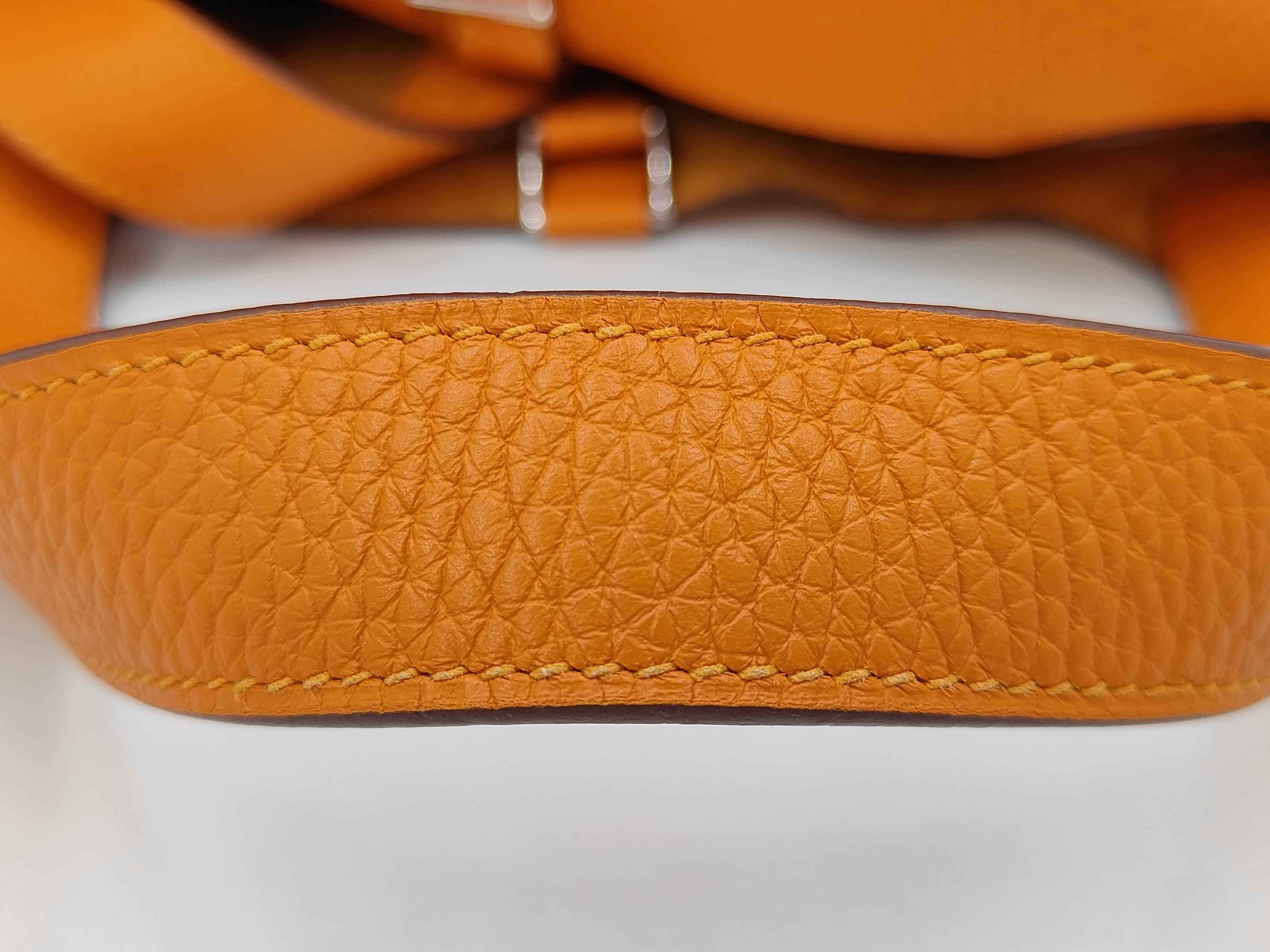 Picotan Lock MM 22 Taurillon Orange Silver Hardware C Engraved Handbag — view 5