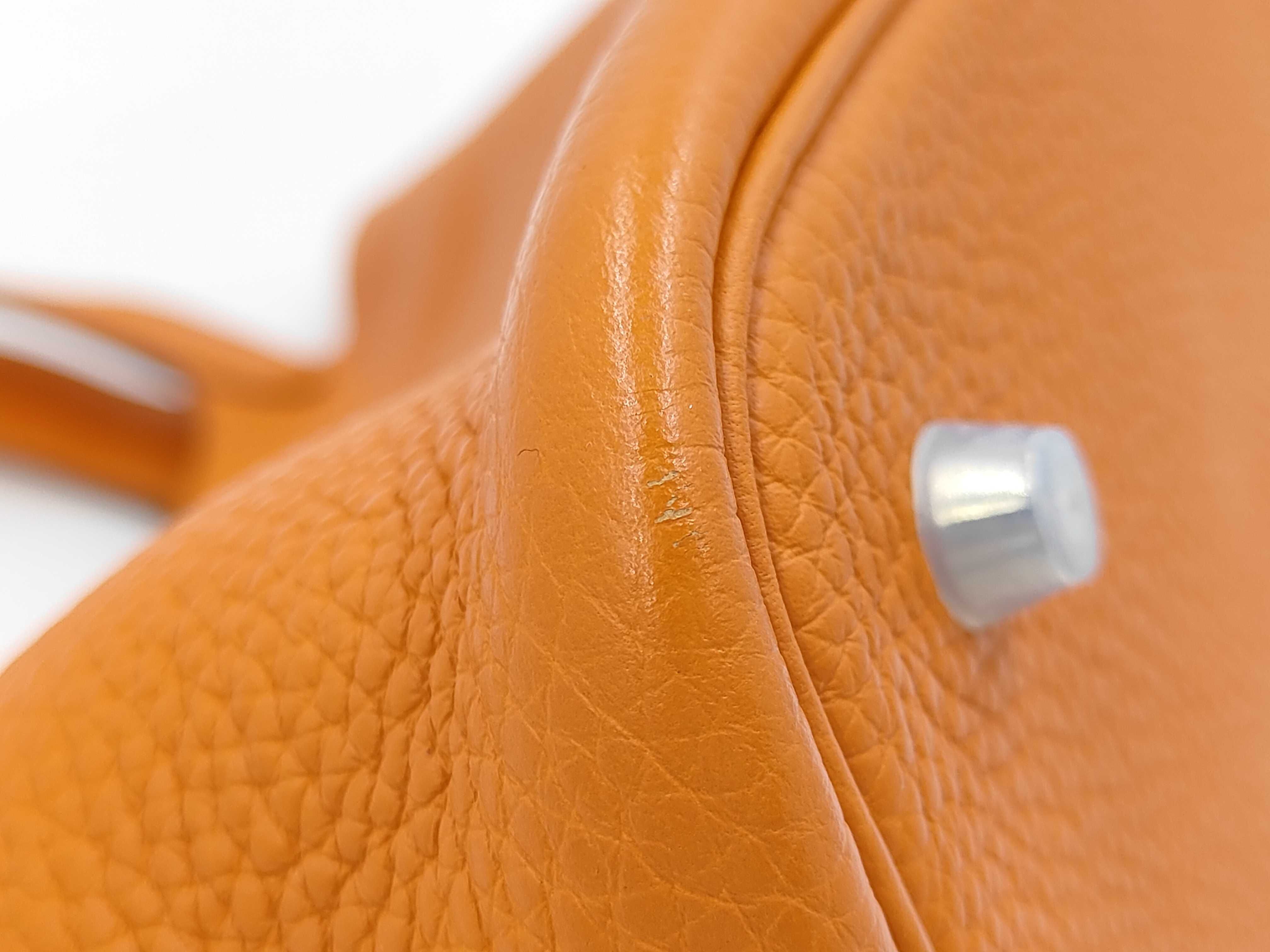 Picotan Lock MM 22 Taurillon Orange Silver Hardware C Engraved Handbag — view 8