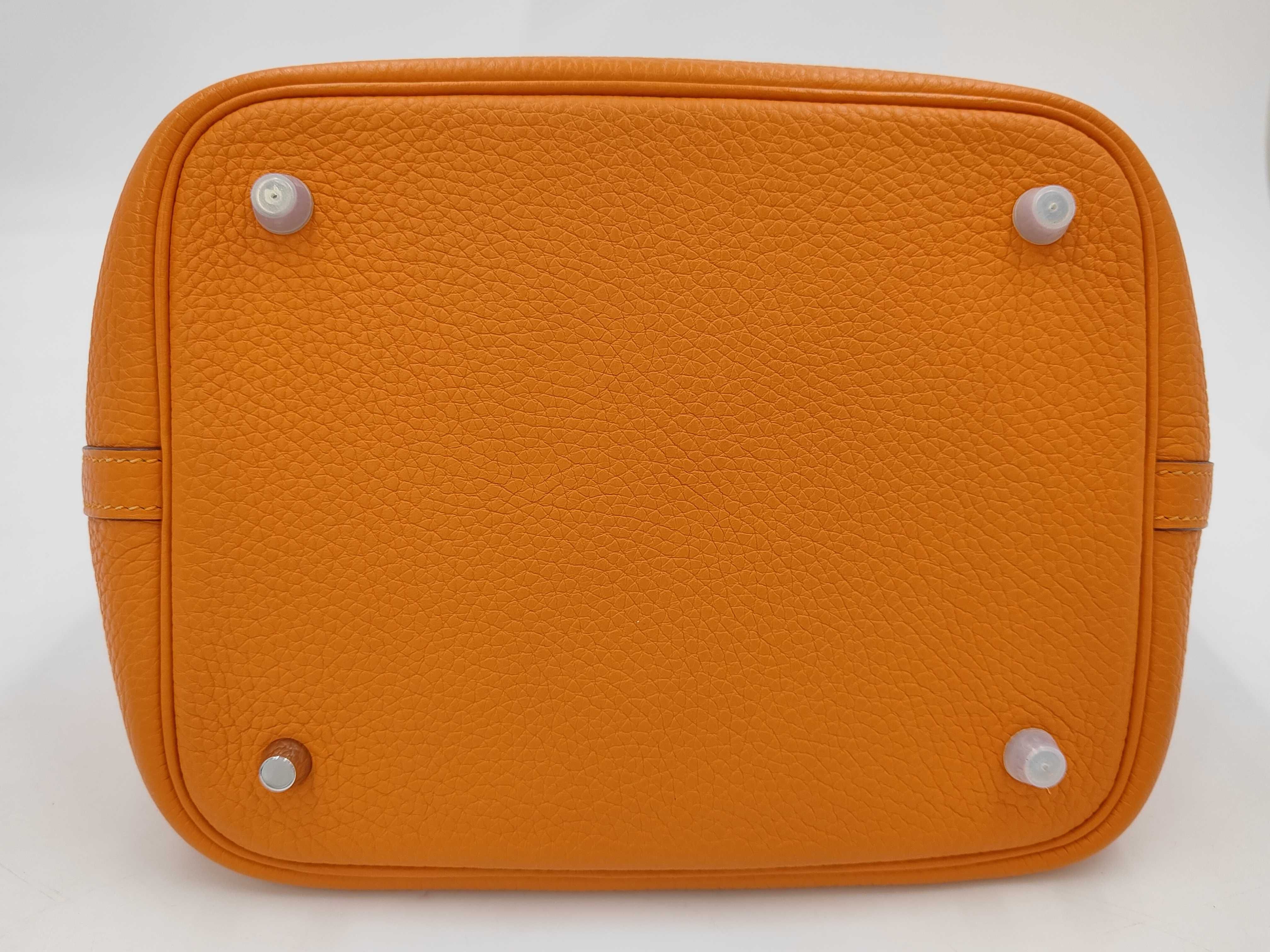 Picotan Lock MM 22 Taurillon Orange Silver Hardware C Engraved Handbag — view 9