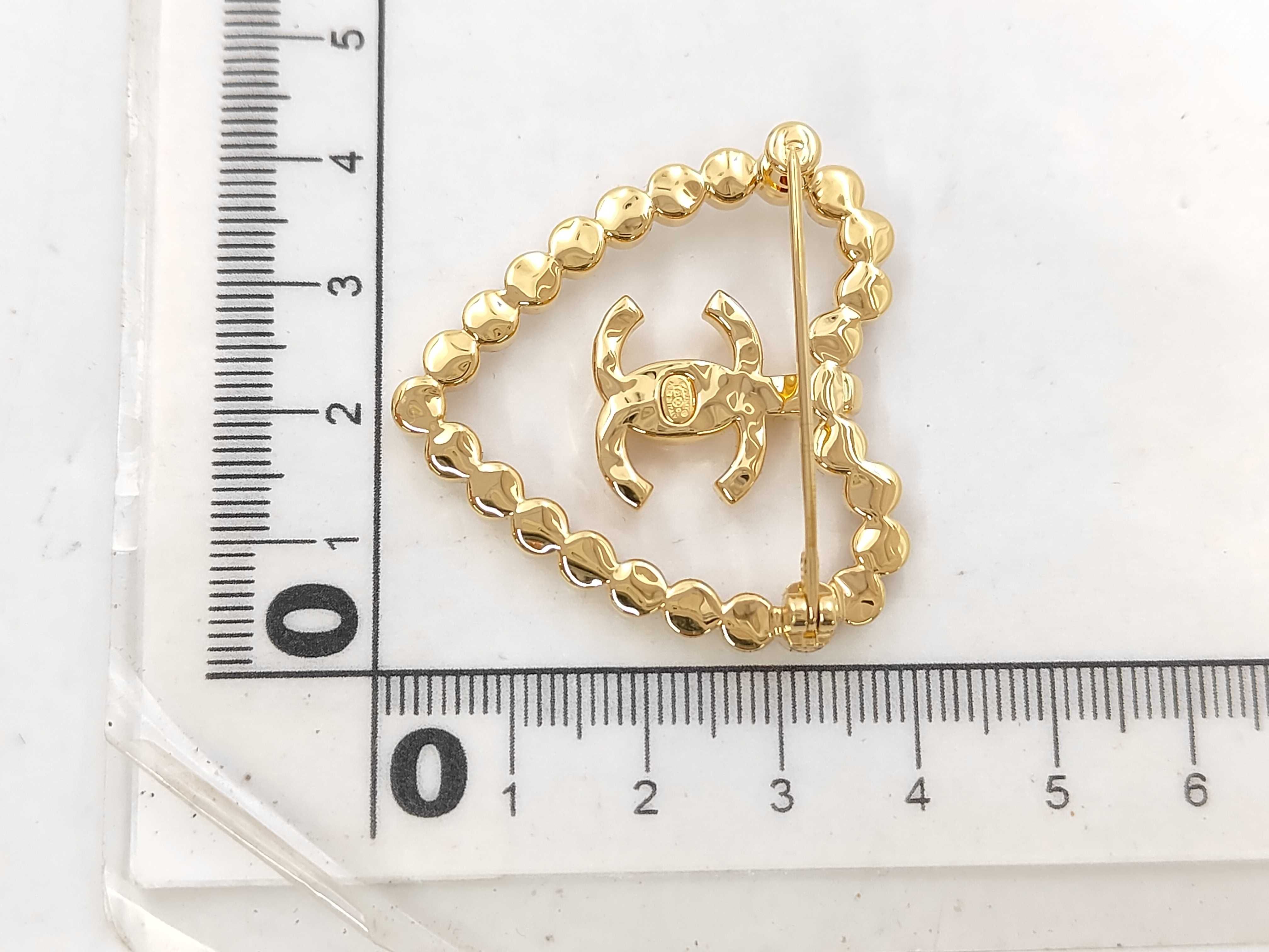 Coco Mark Heart Rhinestone Brooch, Gold Color Brooch — view 2