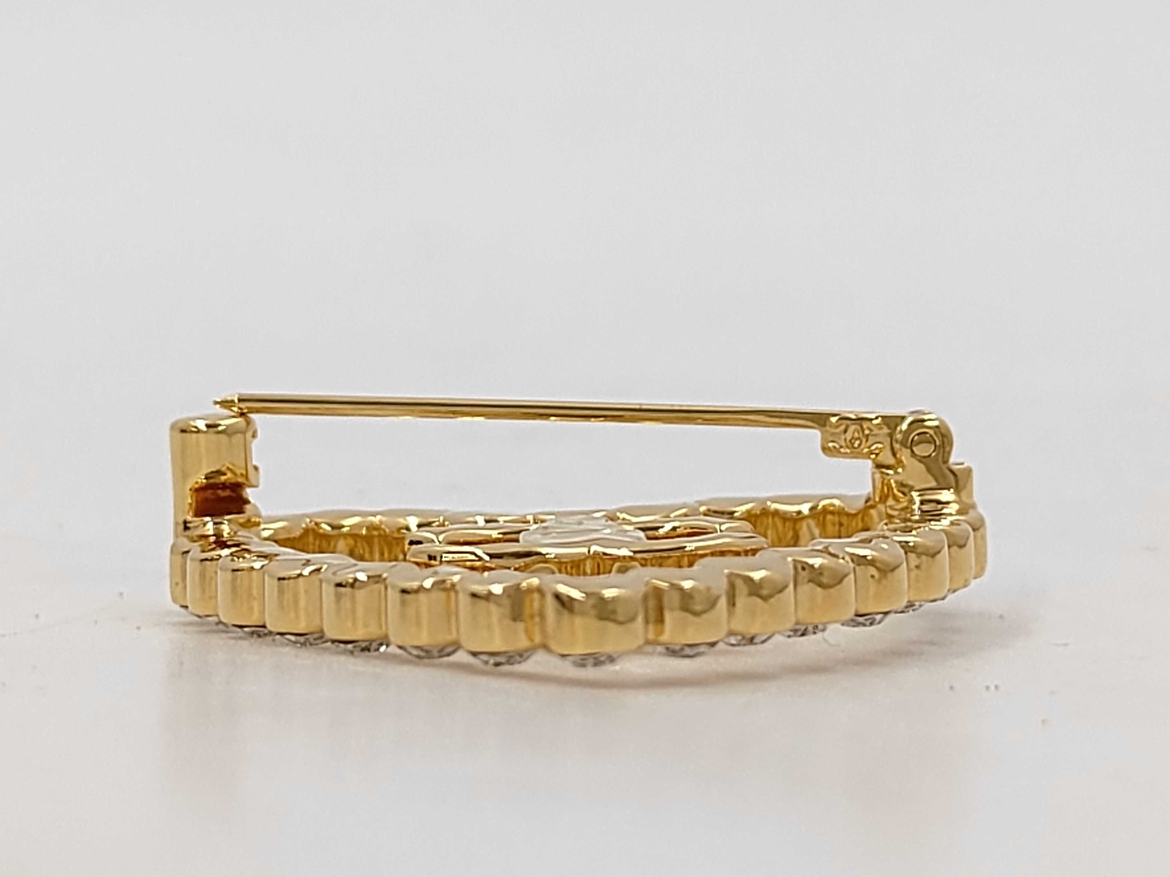 Coco Mark Heart Rhinestone Brooch, Gold Color Brooch — view 3