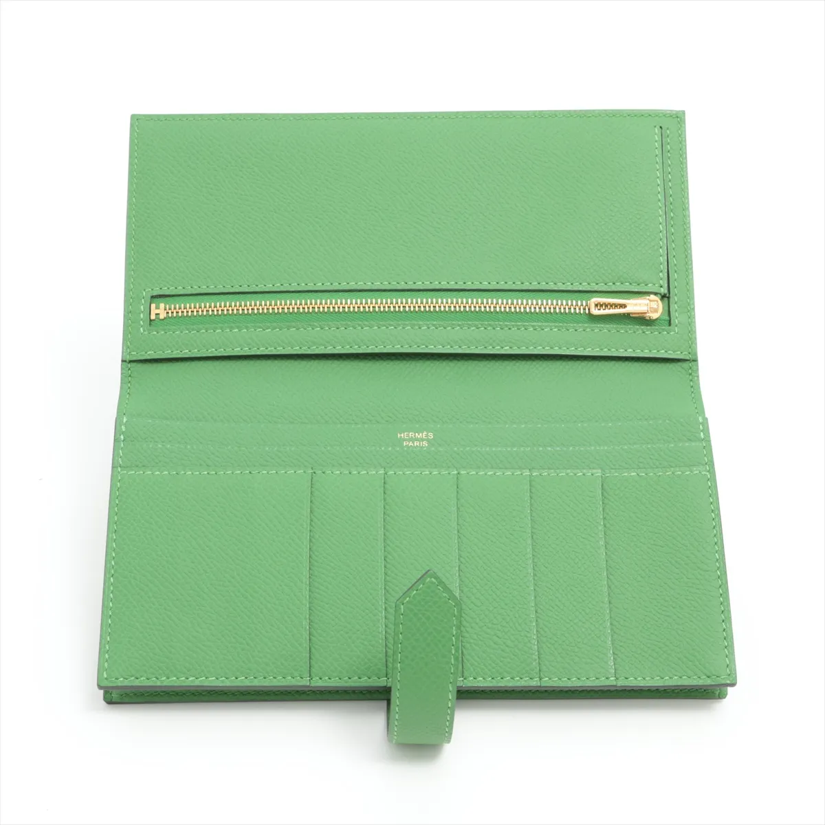 Bearn Soufflé Veau Epsom Long Wallet Green Gold Hardware B: 2023 — view 3
